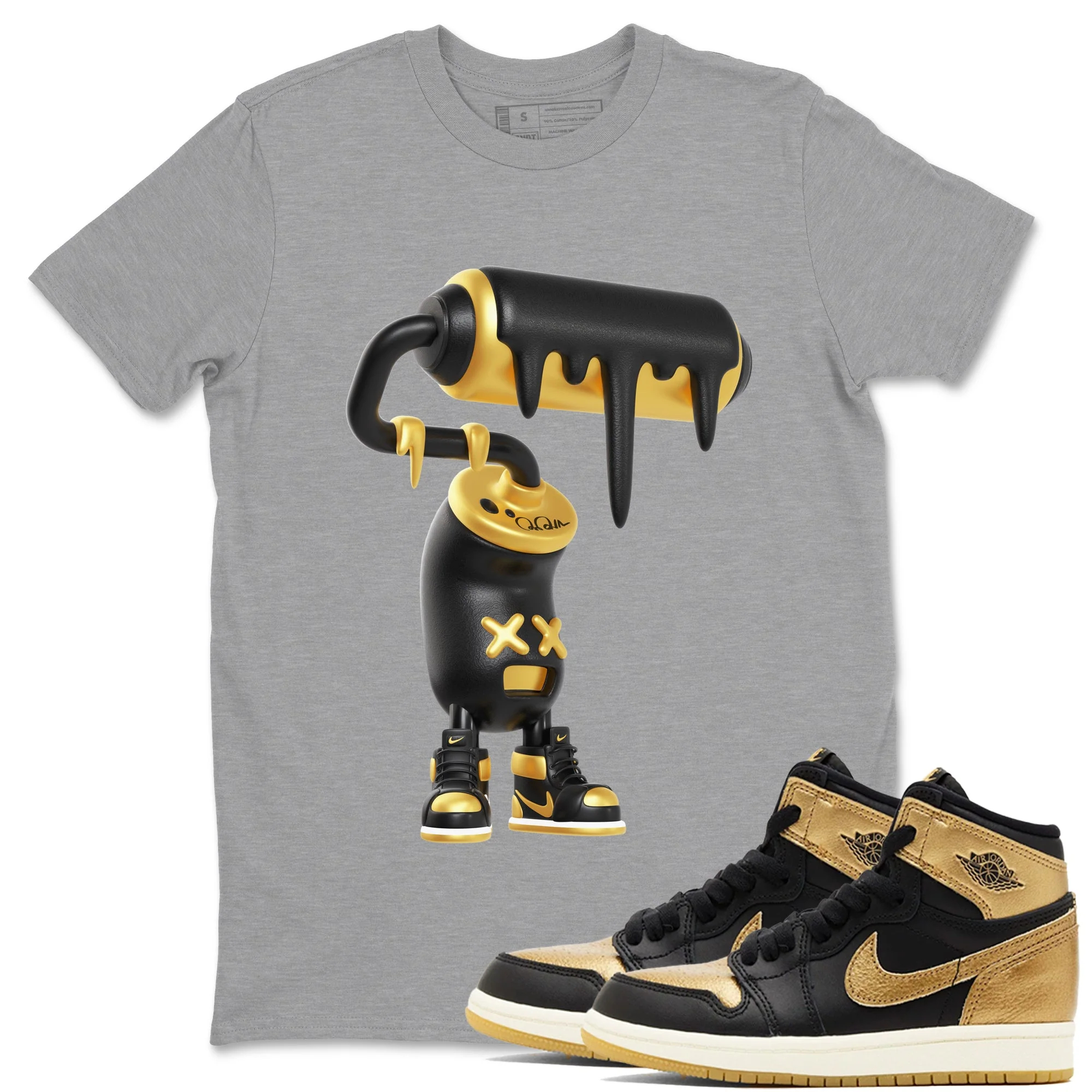 3D Paint Roller Sneaker Tees - Air Jordan 1 Black Metallic Gold