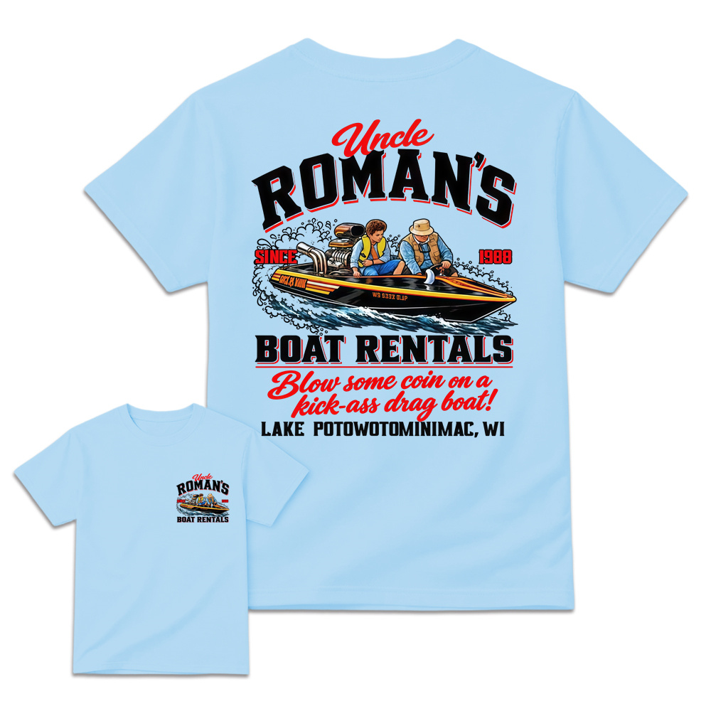 Uncl3 R0m4n's Boat Rentals T-Shirt, 1988 Retro Comedy Graphic Tee