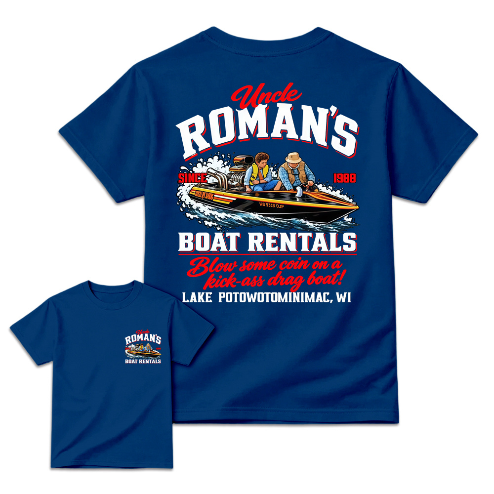Uncl3 R0m4n's Boat Rentals T-Shirt, 1988 Retro Comedy Graphic Tee