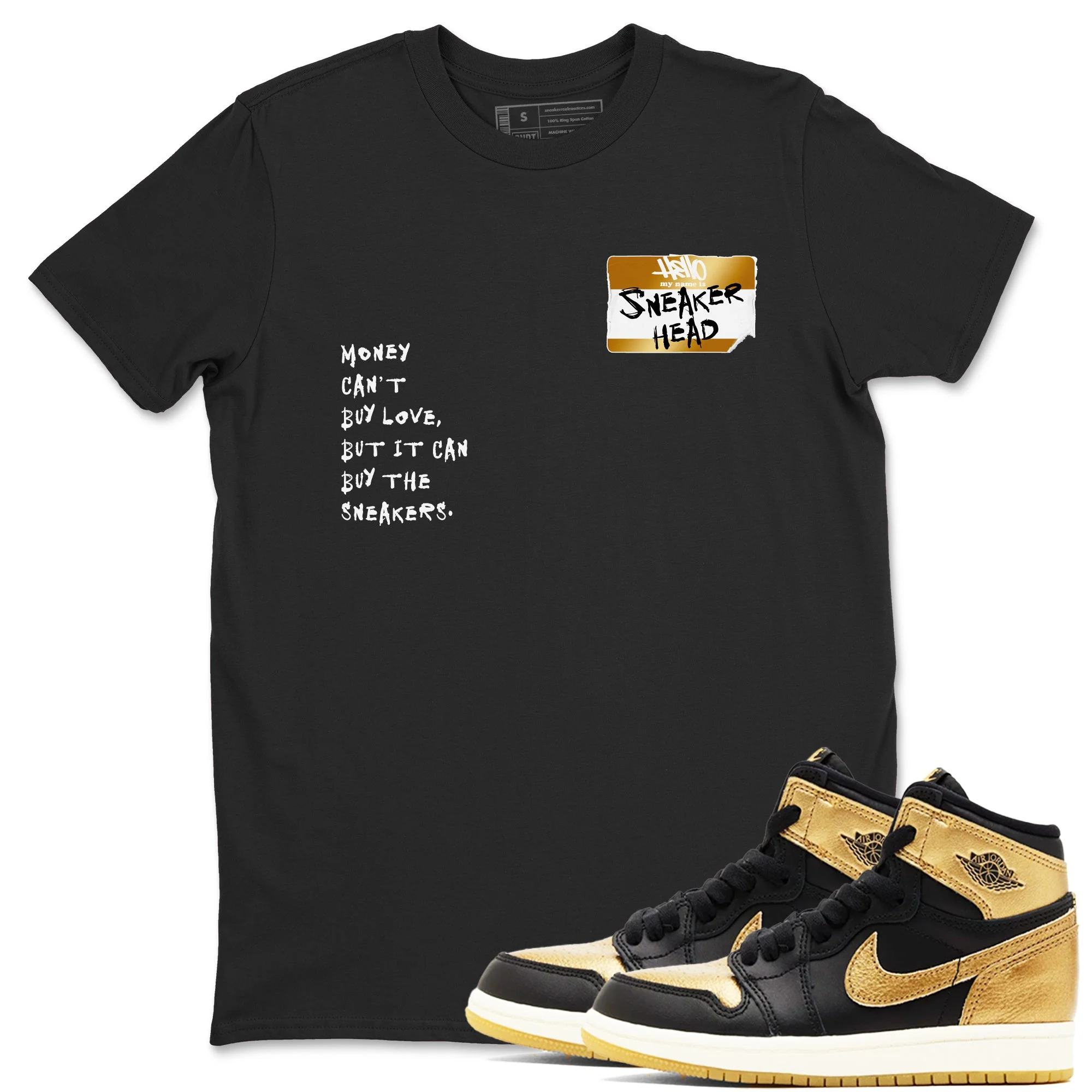 Sneakerhead Badge Sneaker Tees - Air Jordan 1 Black Metallic Gold