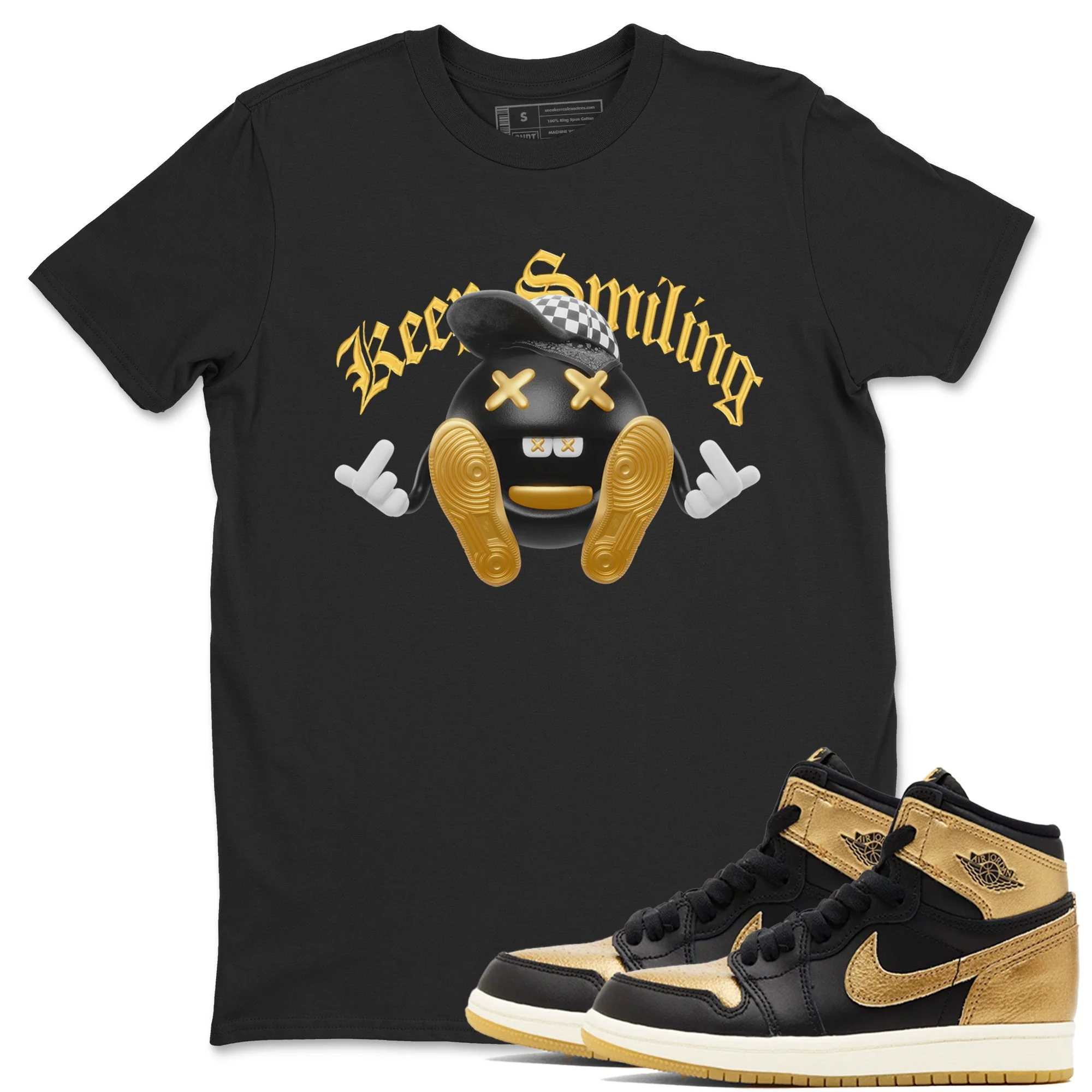 Keep Smiling Sneaker Tees - Air Jordan 1 Black Metallic Gold