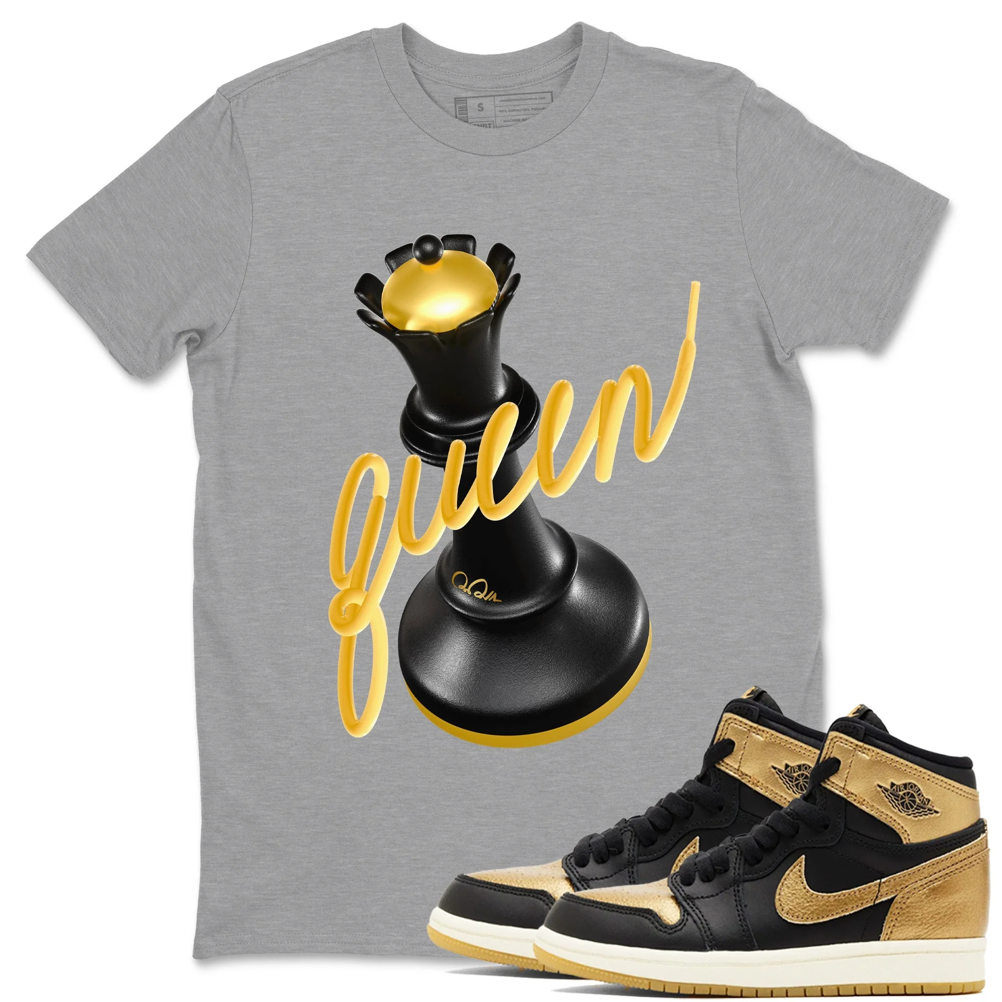 3D Queen Sneaker Tees - Air Jordan 1 Black Metallic Gold