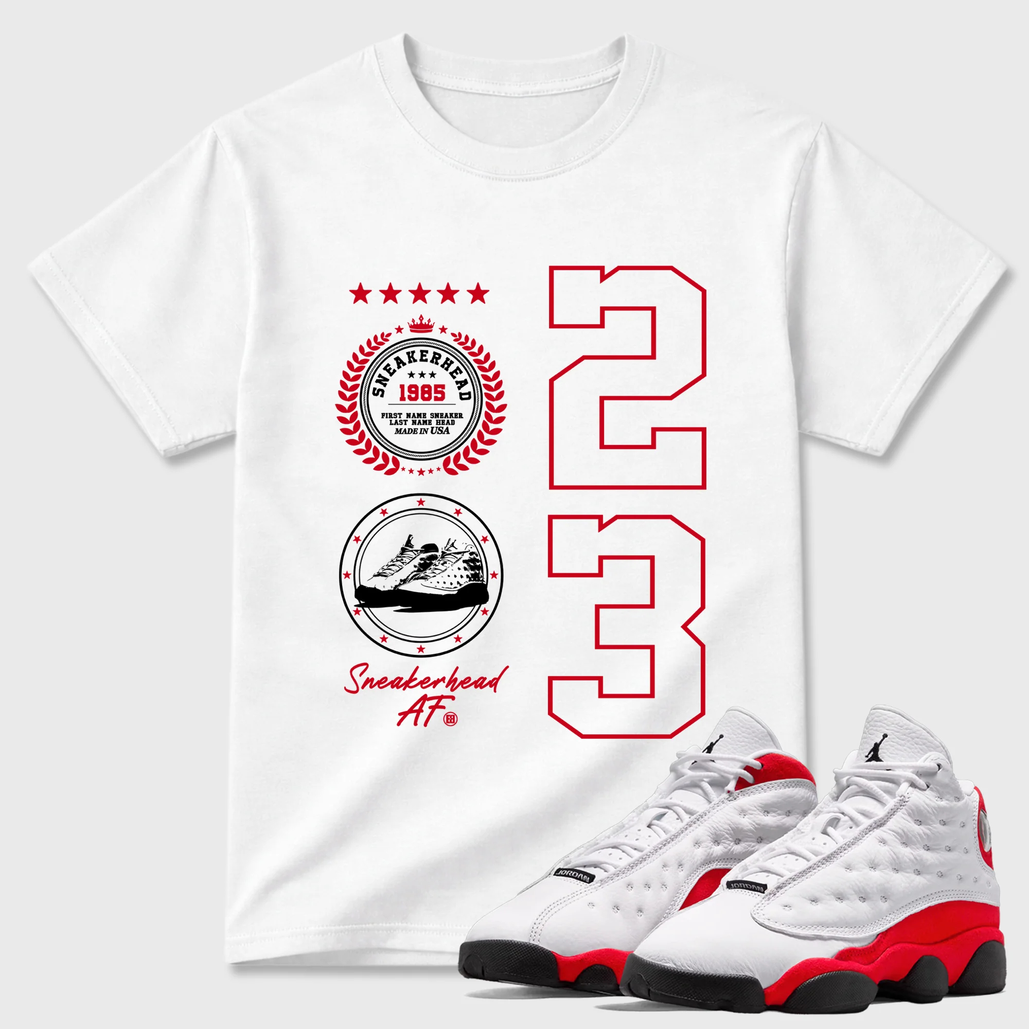 Sneaker Emblem Sneaker Tees - Air Jordan 13 University Red