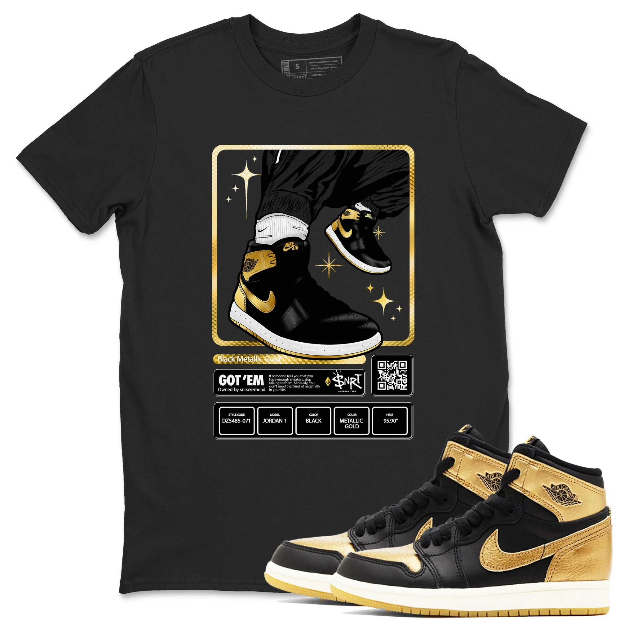 Sneaker Trading Card Sneaker Tees - Air Jordan 1 Black Metallic Gold