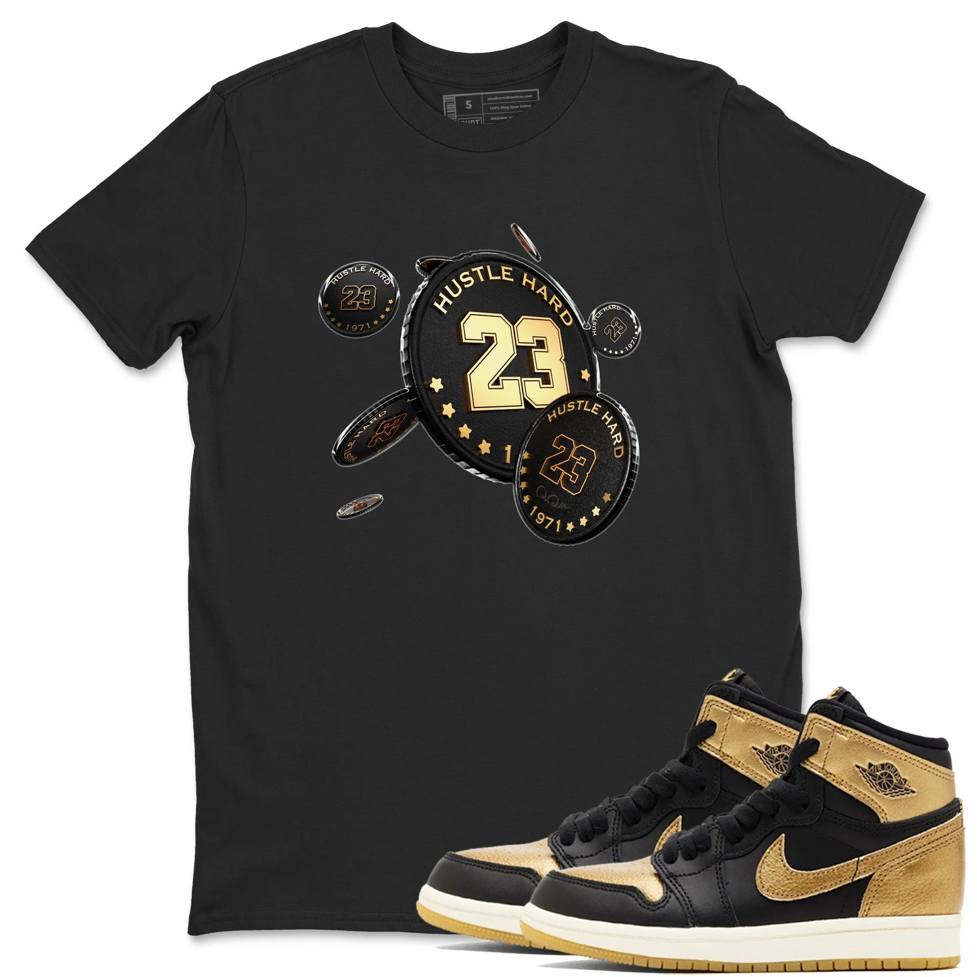 Coin Drop Sneaker Tees - Air Jordan 1 Black Metallic Gold