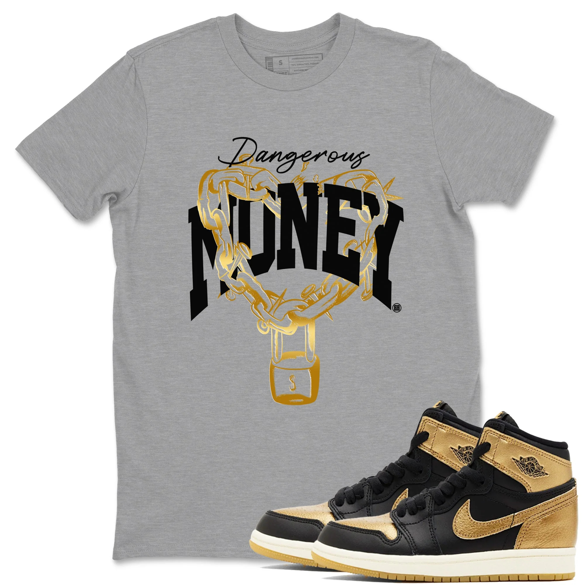 Dangerous Money Sneaker Tees - Air Jordan 1 Black Metallic Gold