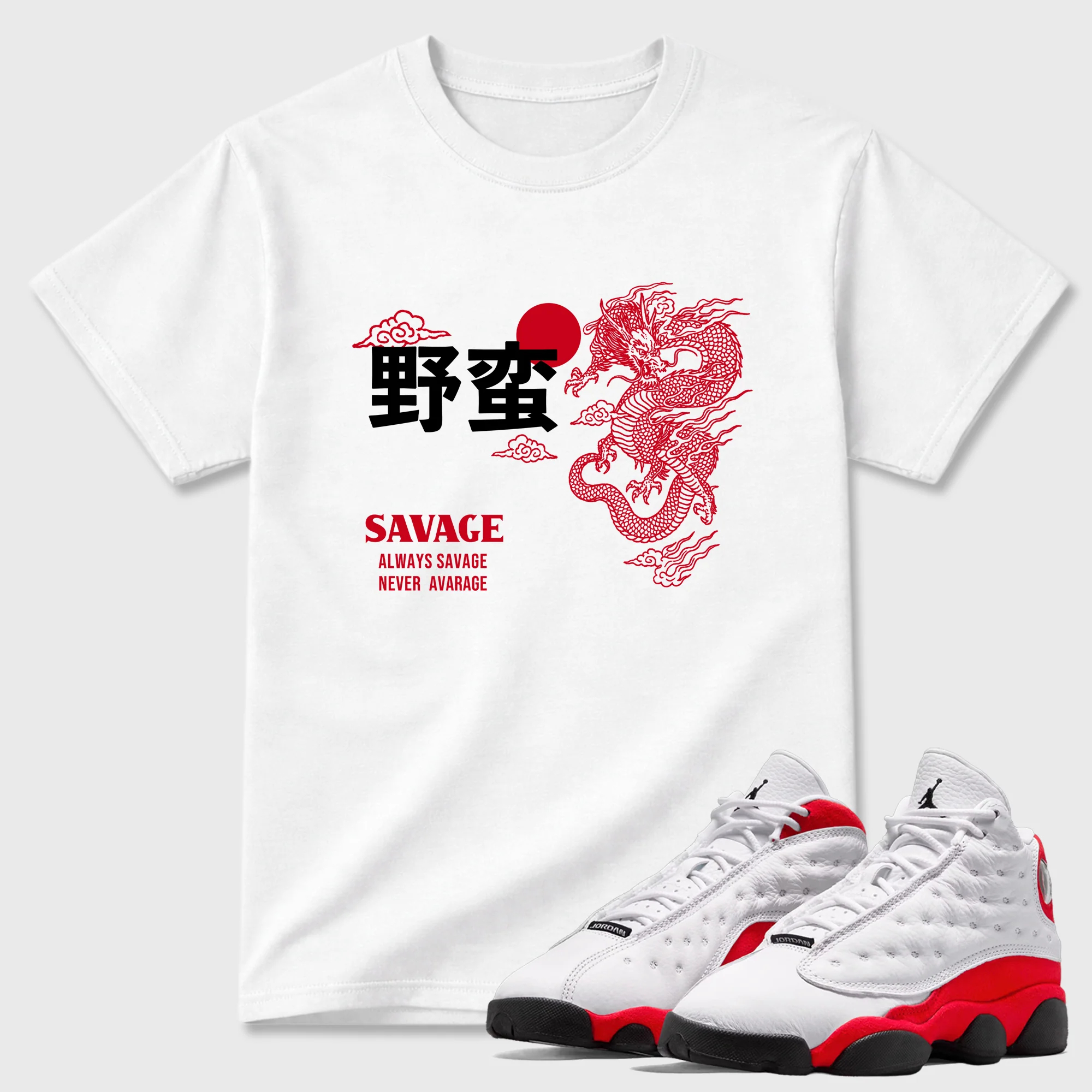 Dragon Savage Sneaker Tees - Air Jordan 13 University Red