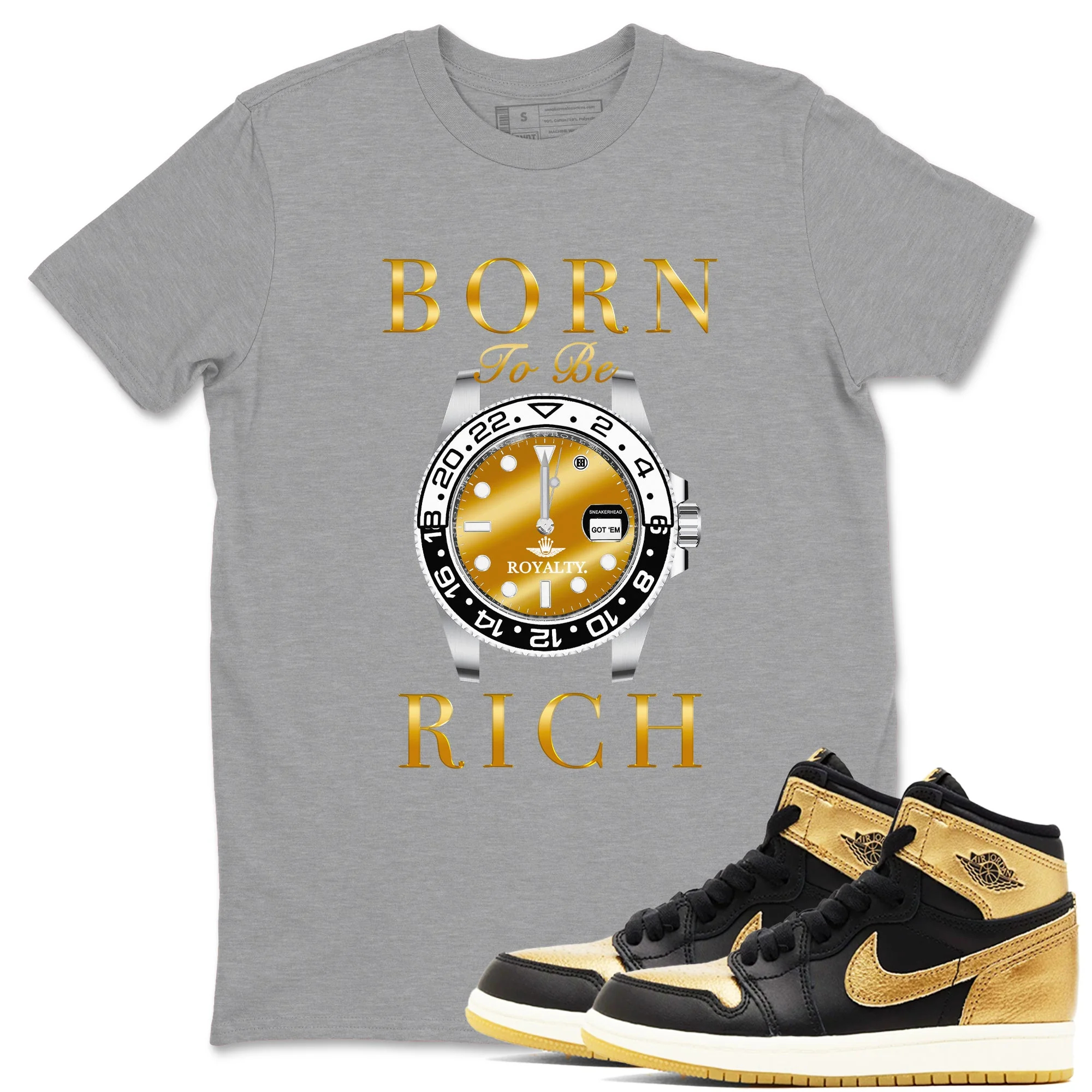 Born To Be Rich Sneaker Tees - Air Jordan 1 Black Metallic Gold