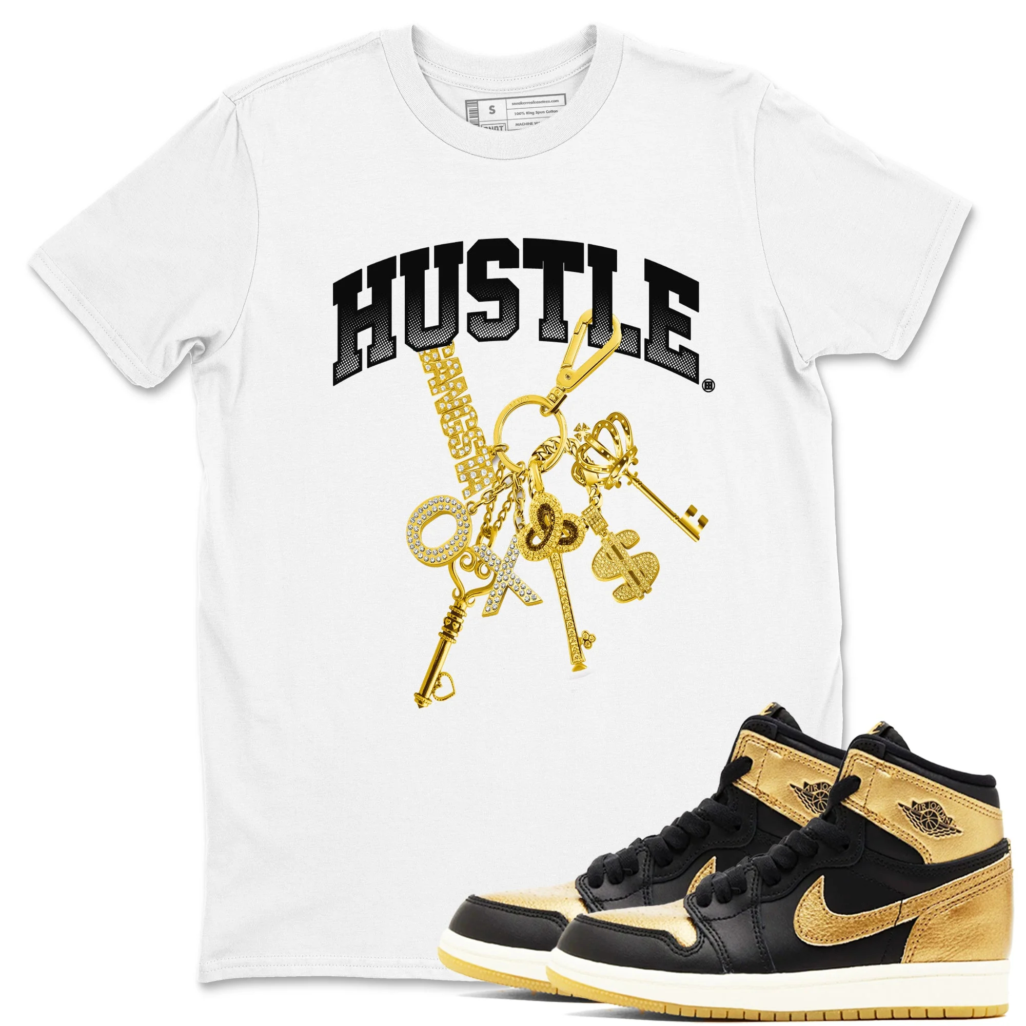 Gold Hustle Sneaker Tees - Air Jordan 1 Black Metallic Gold