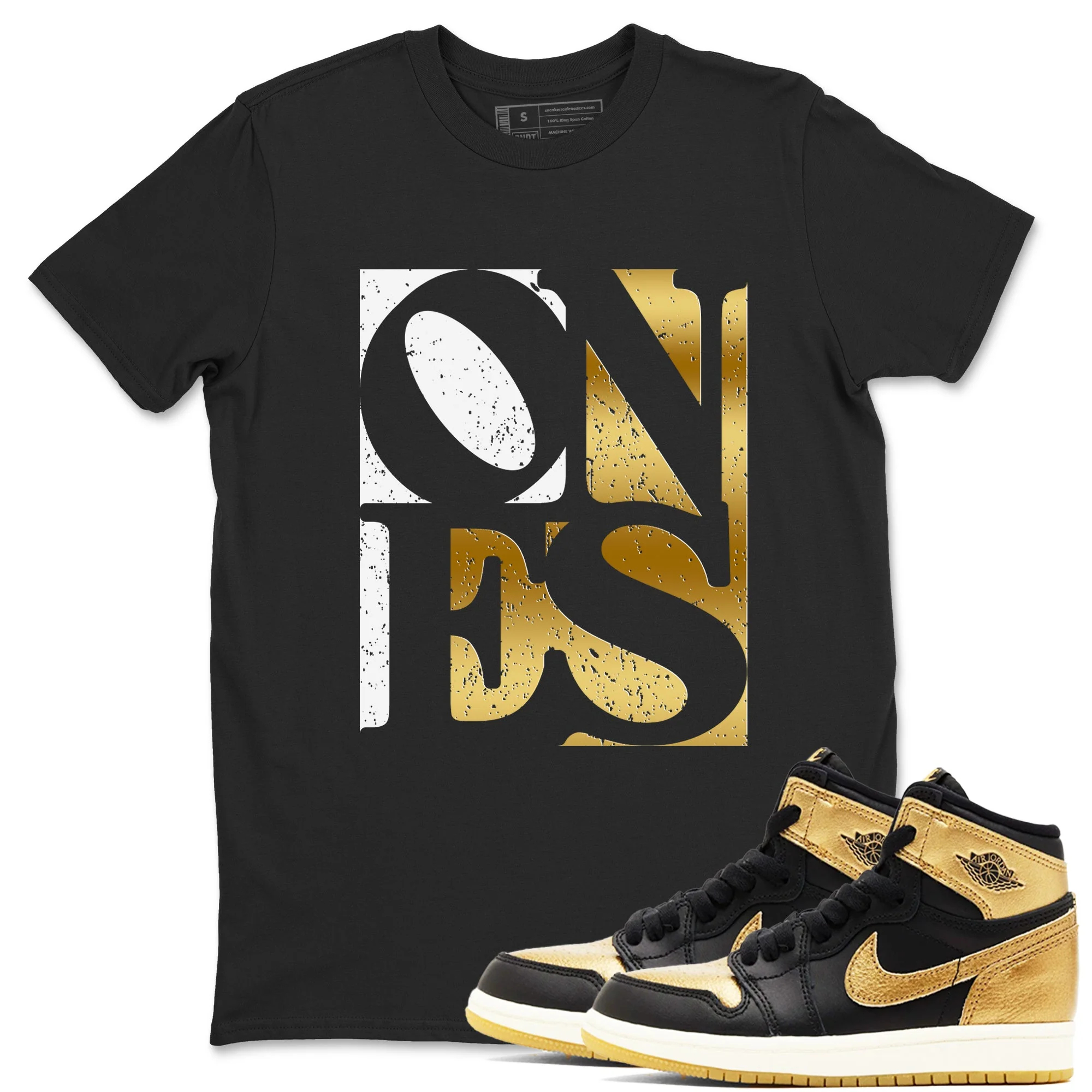 Ones Sneaker Tees - Air Jordan 1 Black Metallic Gold