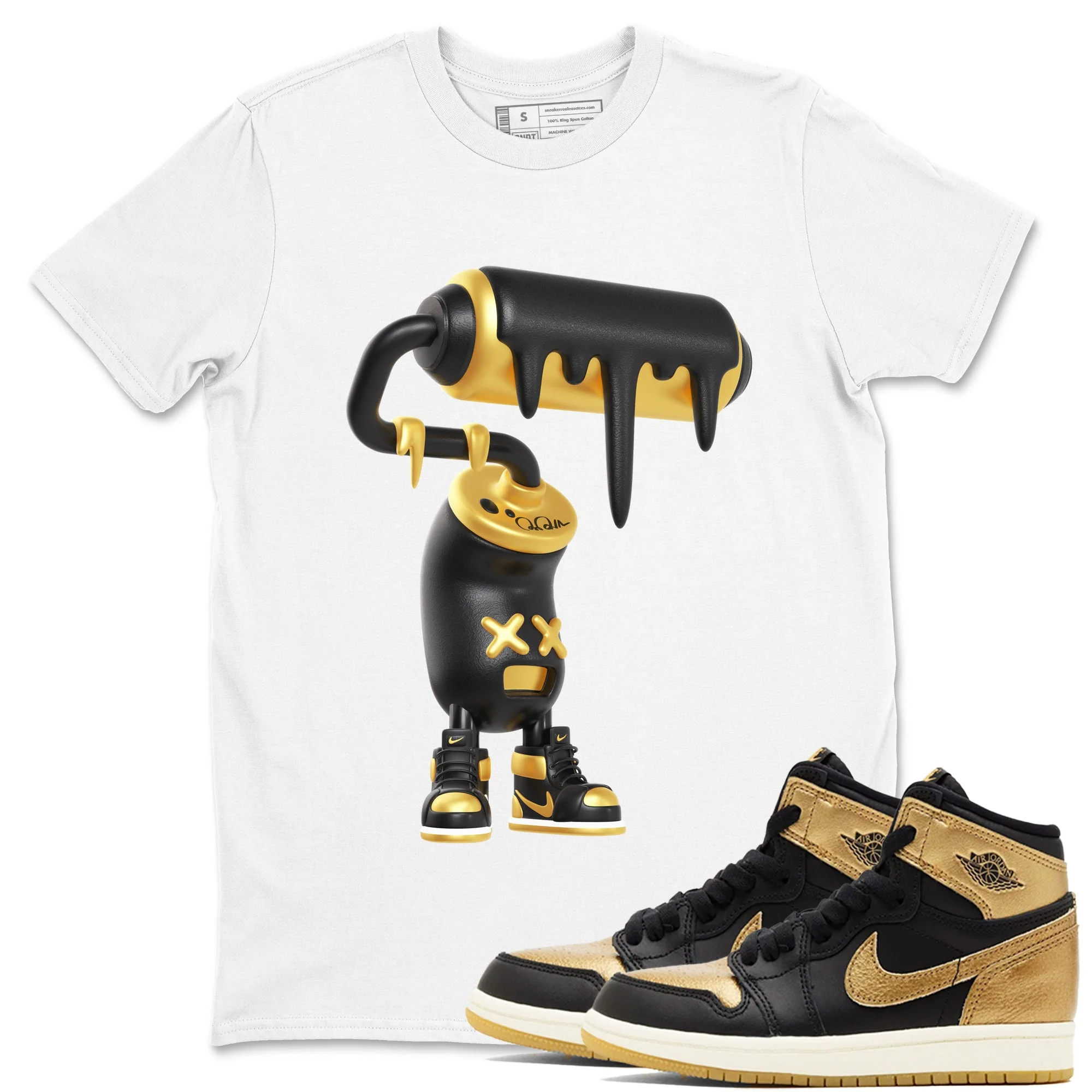 3D Paint Roller Sneaker Tees - Air Jordan 1 Black Metallic Gold