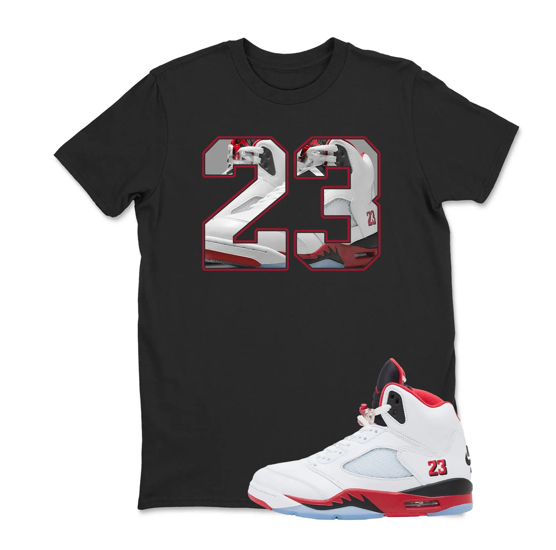 Number 23 Sneaker Shirt White to Match Jordan 5 Fire Red, Retro 5 Sneaker Match Tee, Sneakerhead Outfit Shirt
