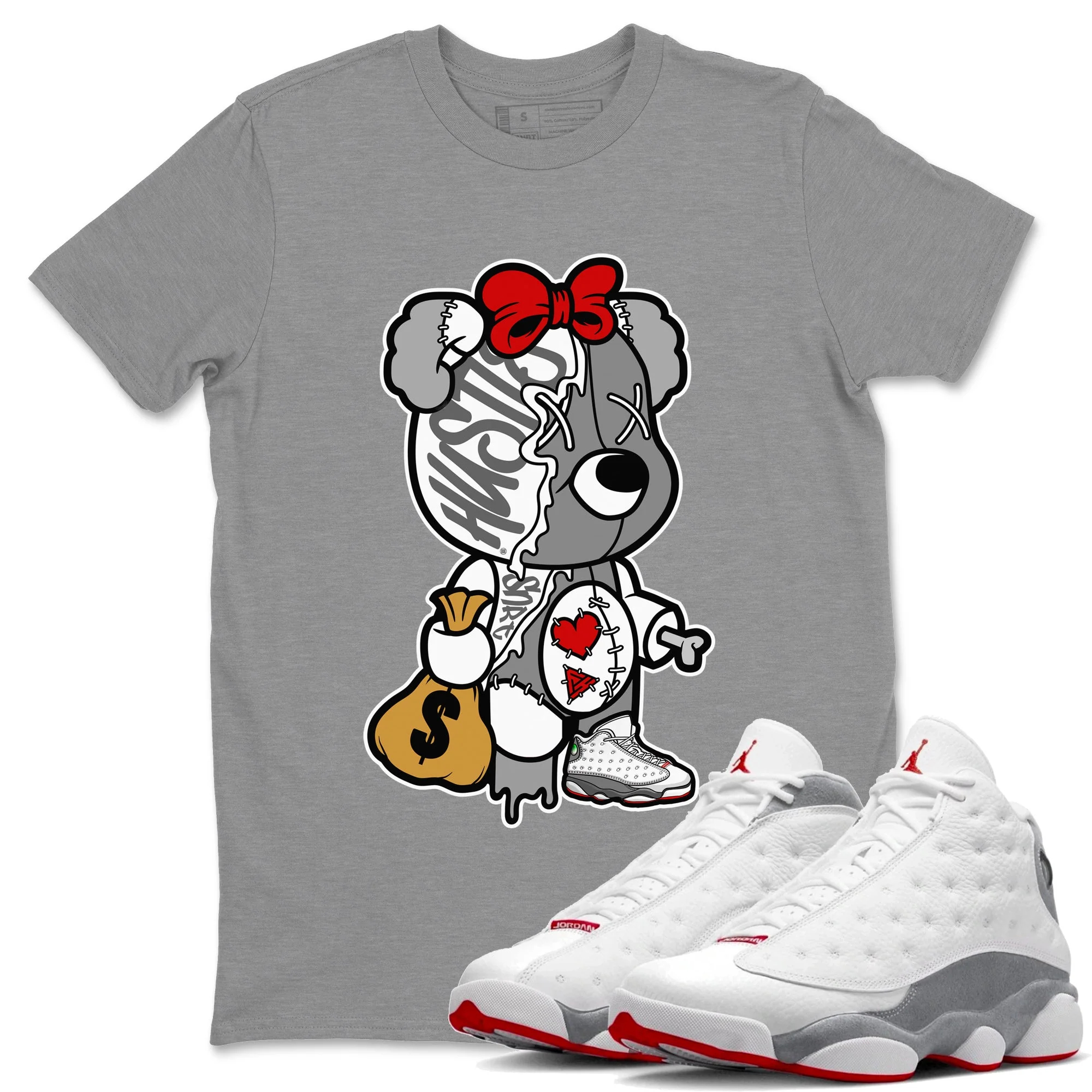 Stitched Hustle Bear Unisex Tops - Air Jordan 13 Wolf Grey