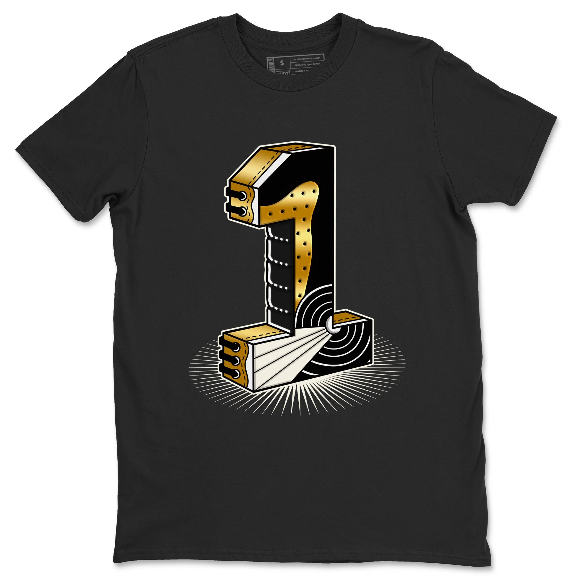 Number Statue Sneaker Tees - Air Jordan 1 Black Metallic Gold