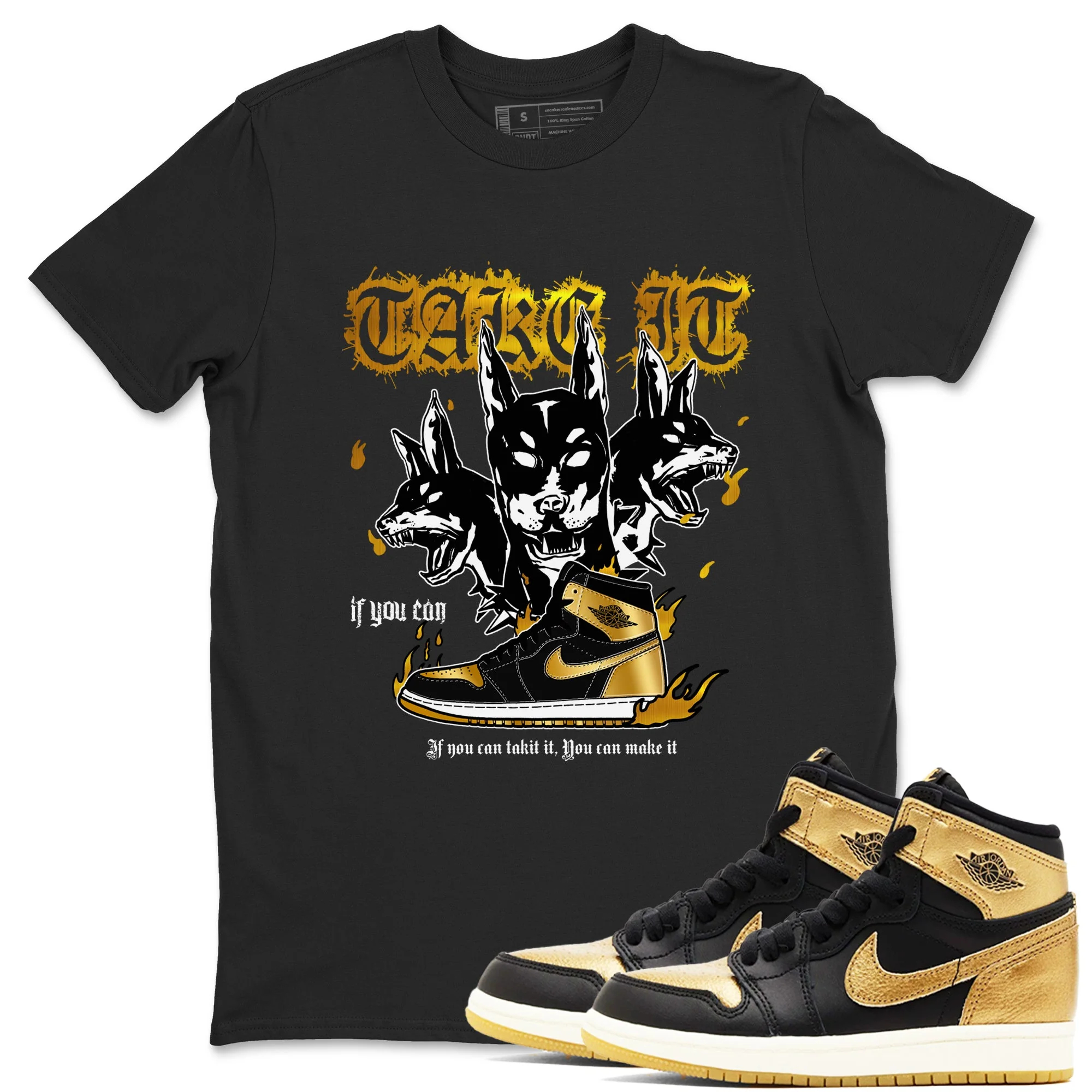 Hell Hounds Sneaker Tees - Air Jordan 1 Black Metallic Gold