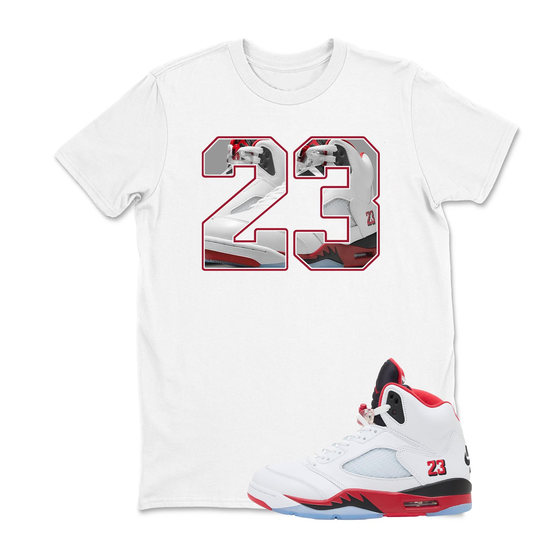 Number 23 Sneaker Shirt White to Match Jordan 5 Fire Red, Retro 5 Sneaker Match Tee, Sneakerhead Outfit Shirt