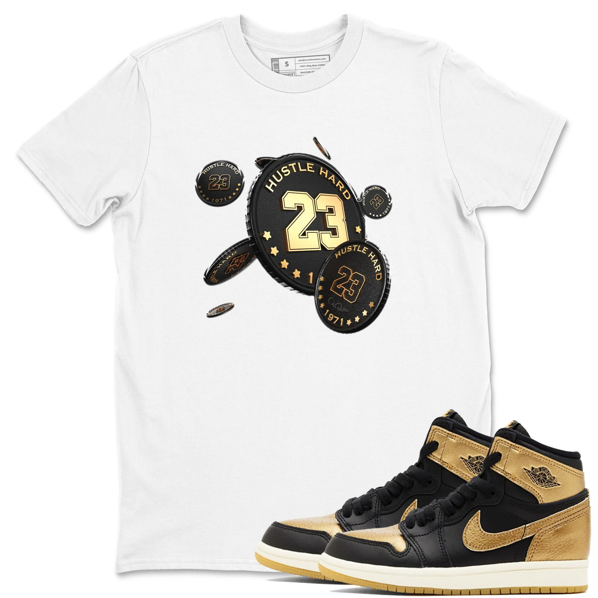 Coin Drop Sneaker Tees - Air Jordan 1 Black Metallic Gold