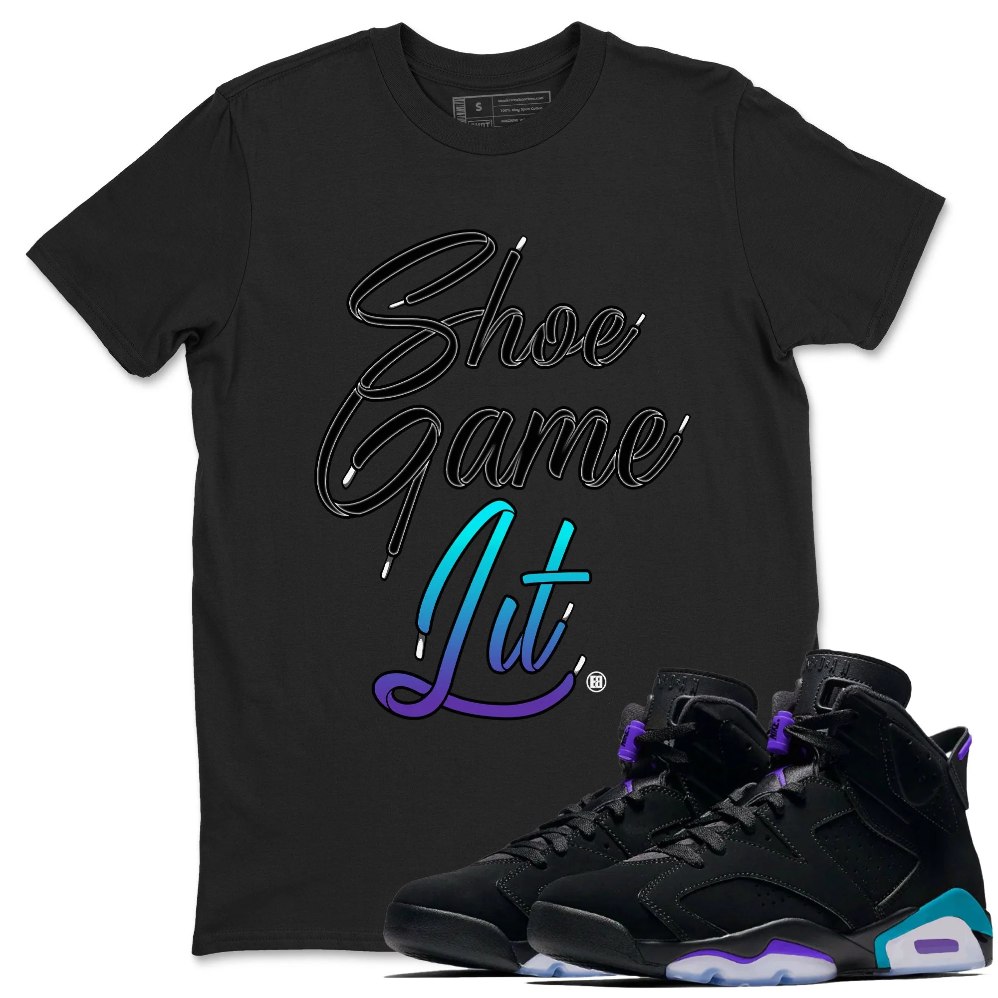 Shoe Game Lit Shoe Lace Sneaker Tee - Air Jordan 6 Aqua