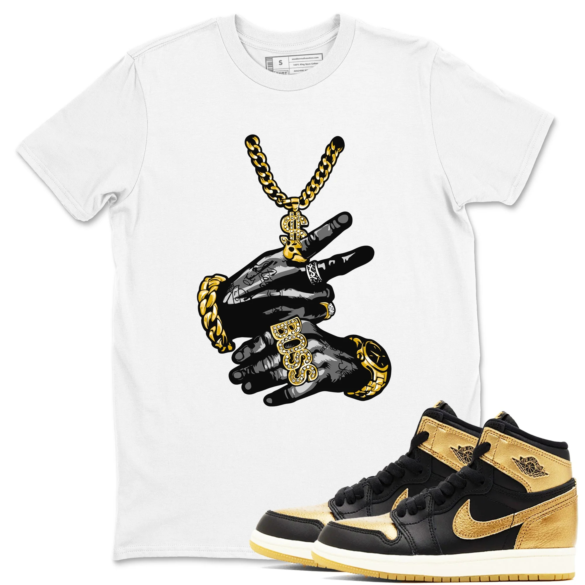 Tattoo Hands Sneaker Tees - Air Jordan 1 Black Metallic Gold