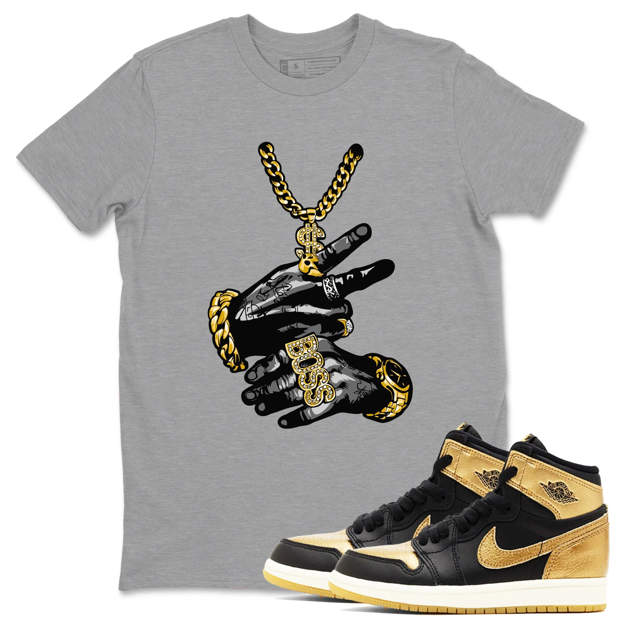 Tattoo Hands Sneaker Tees - Air Jordan 1 Black Metallic Gold