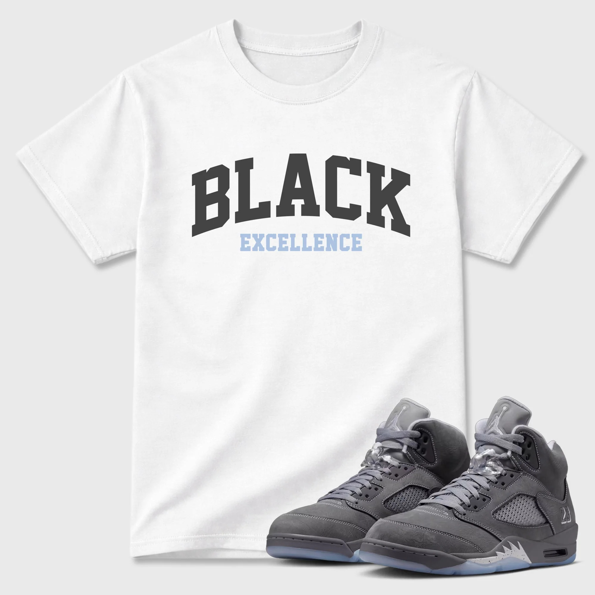Varsity Black Excellence Sneaker Tees - Air Jordan 5 Wolf Grey
