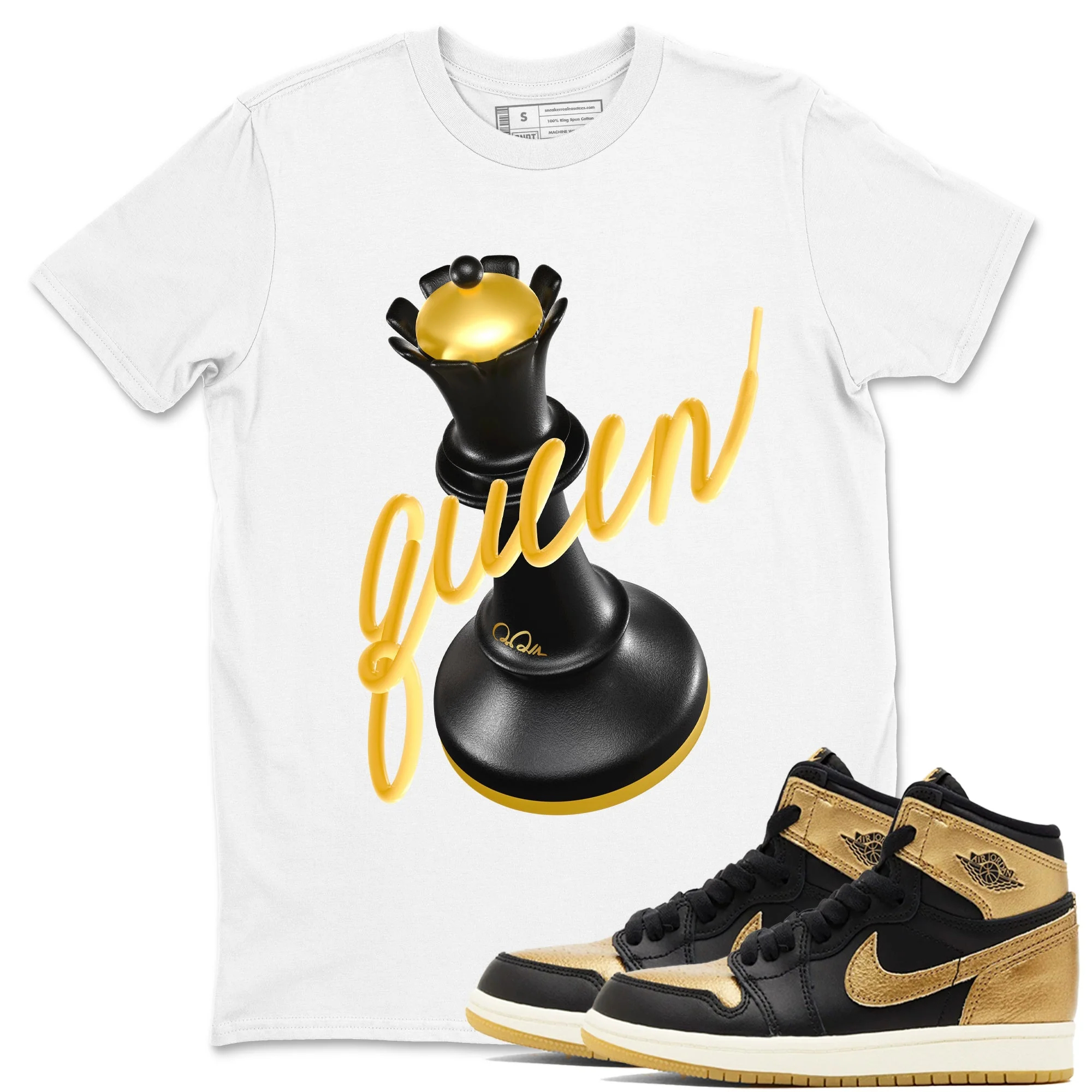 3D Queen Sneaker Tees - Air Jordan 1 Black Metallic Gold