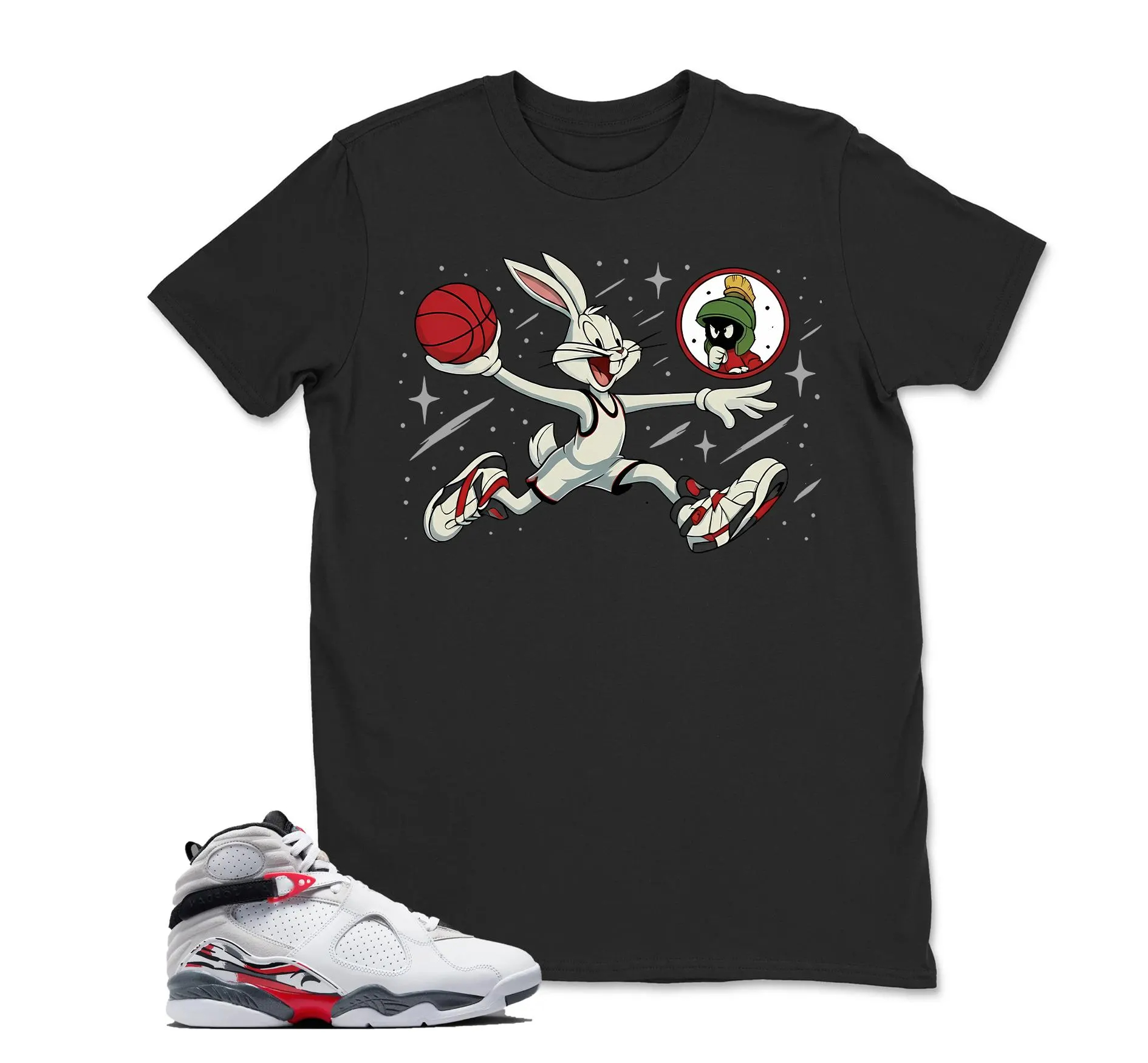 Jordan 8 Bugs Matching Sneaker Tee Shirt Black, Jordan 8 White True Red Sneaker Match T shirt