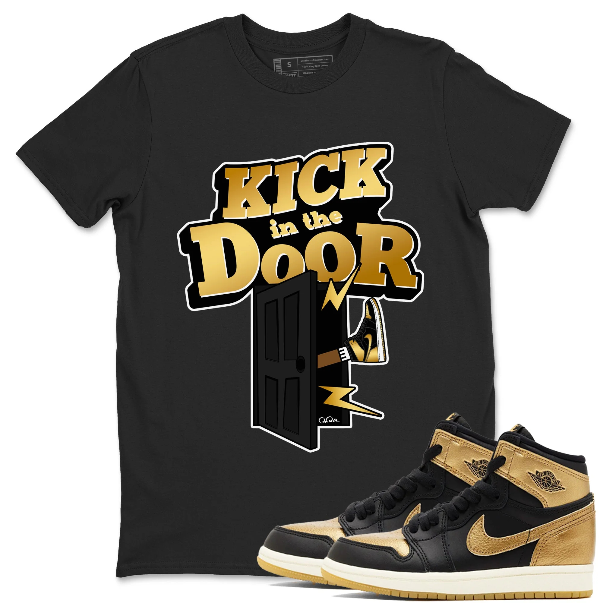 Kick In The Door Sneaker Tees - Air Jordan 1 Black Metallic Gold