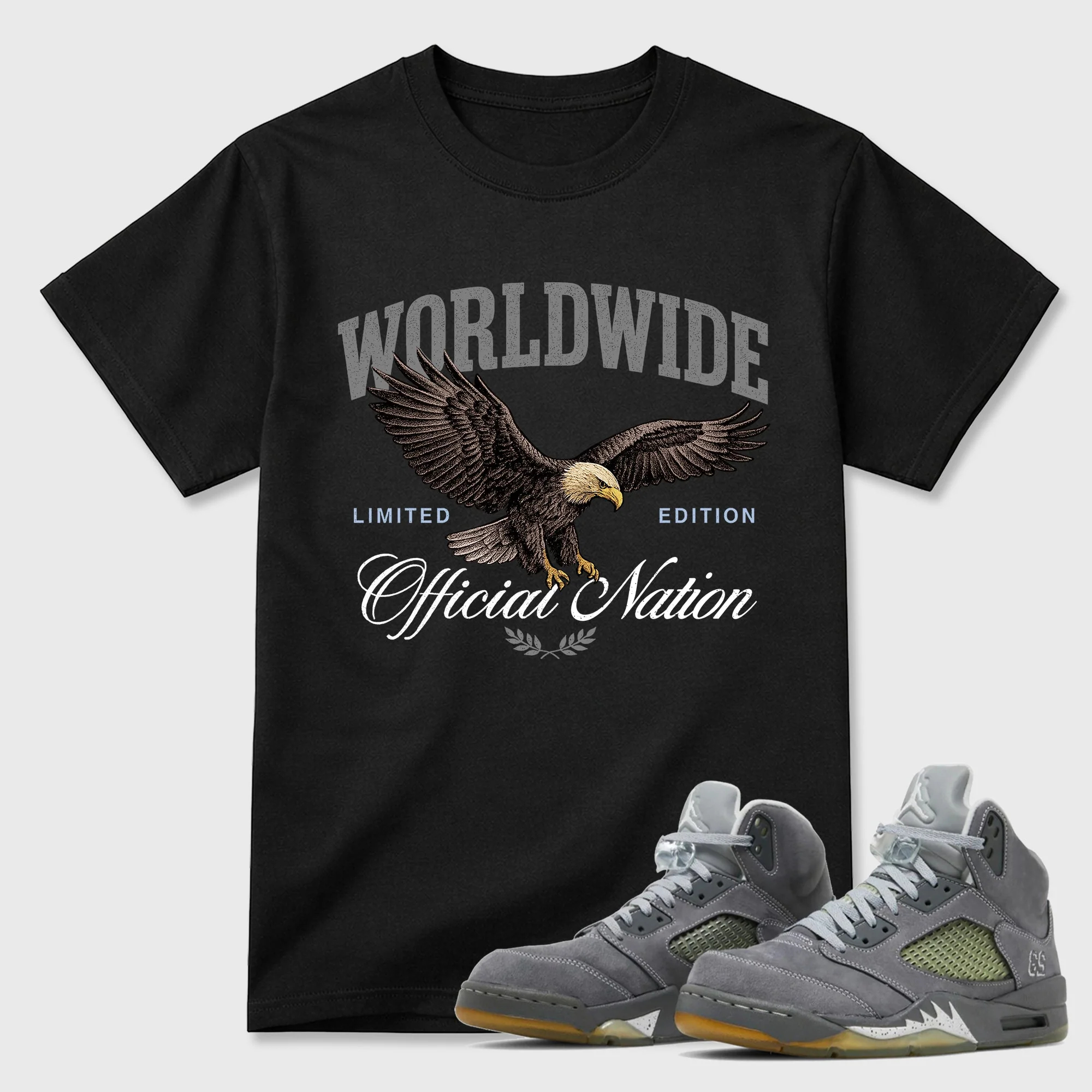 Worldwide Official Nation Sneaker Tees - Air Jordan 5 Wolf Grey