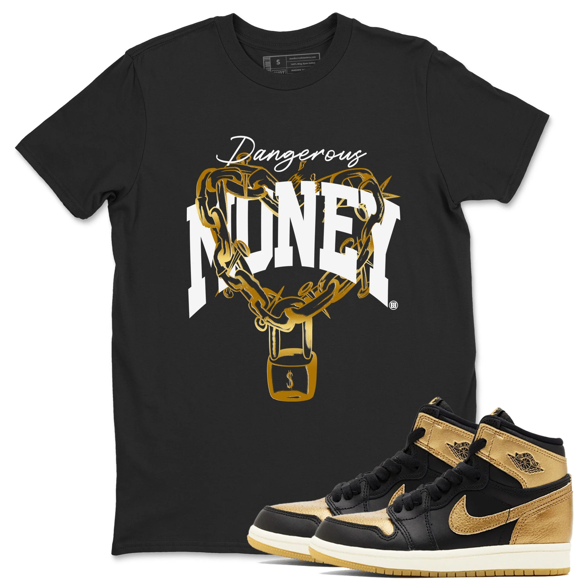 Dangerous Money Sneaker Tees - Air Jordan 1 Black Metallic Gold