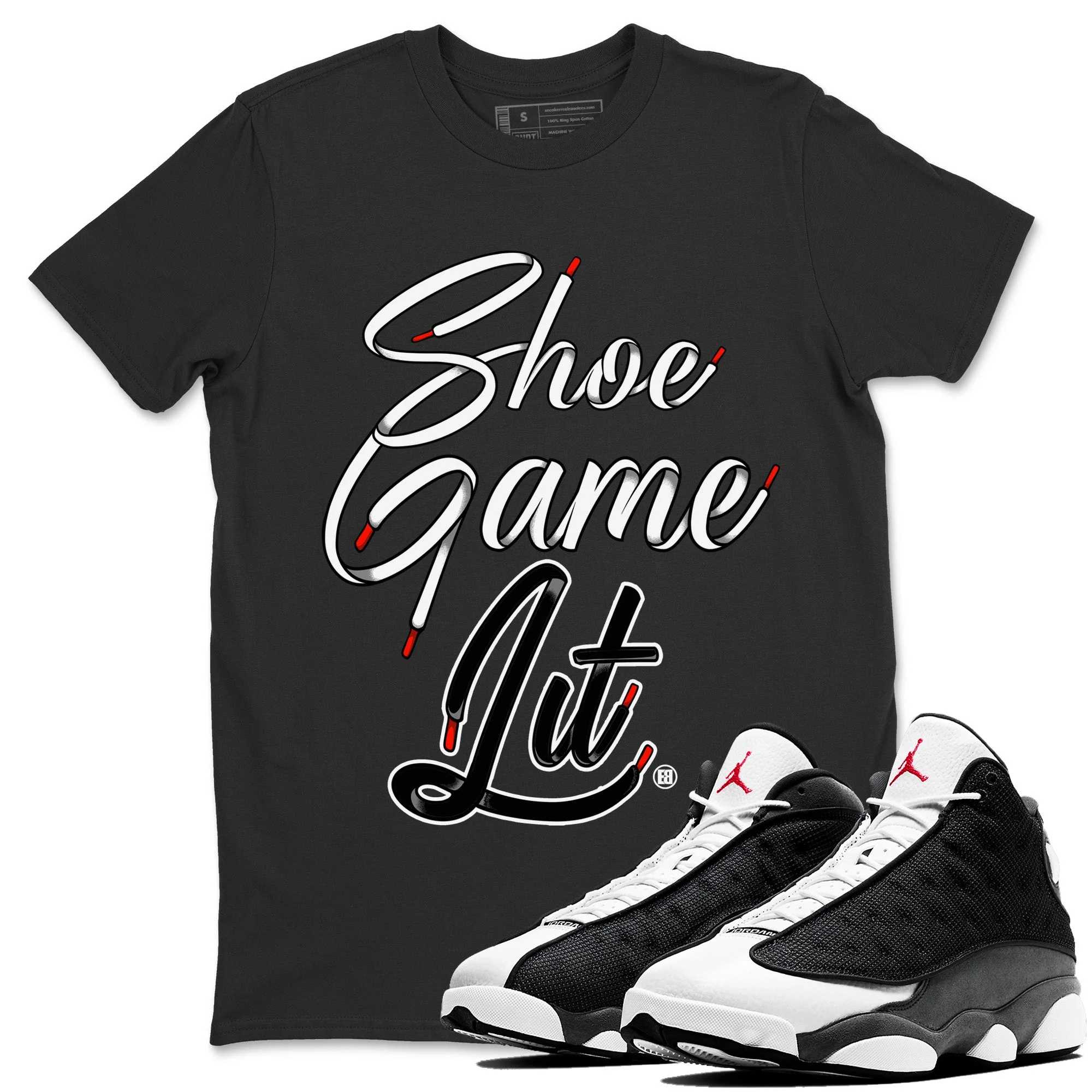 Shoe Game Lit Shoe Lace Unisex Tops - Air Jordan 13 Black Flint