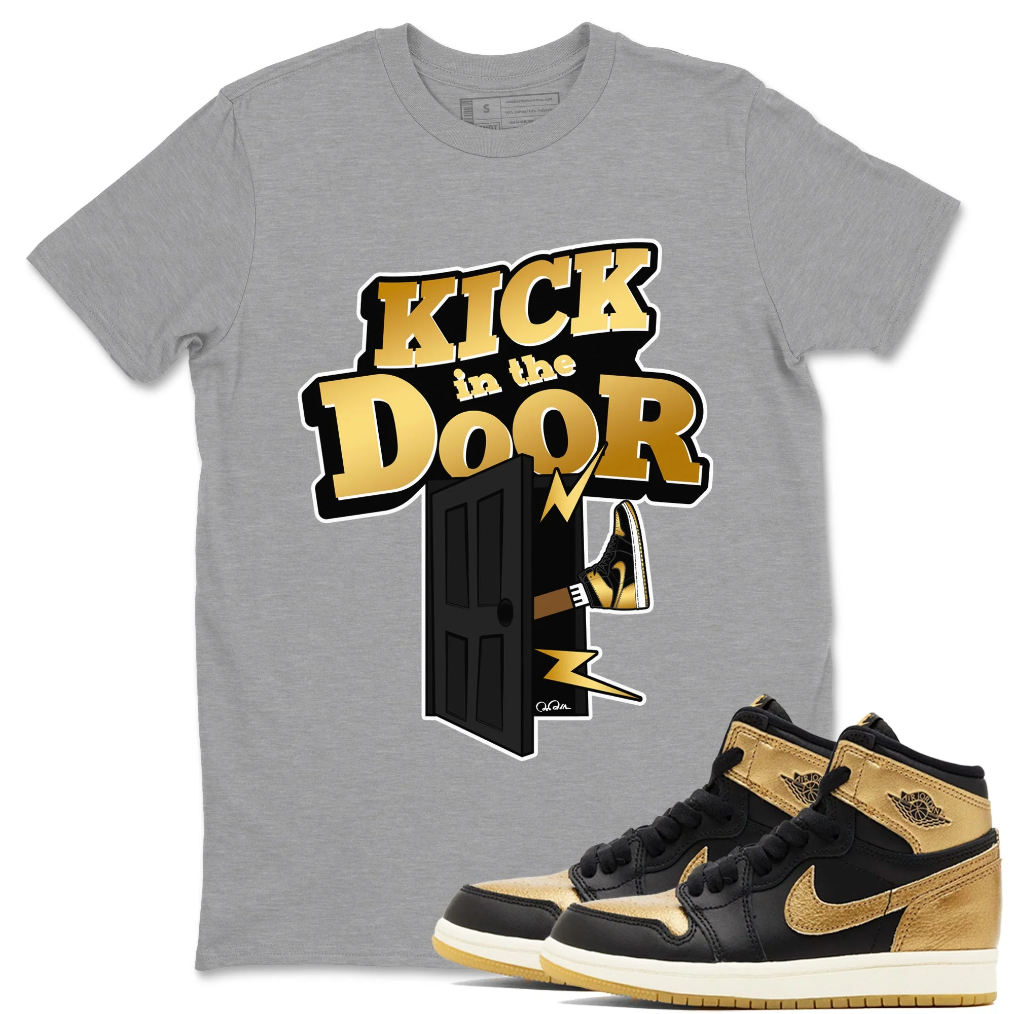 Kick In The Door Sneaker Tees - Air Jordan 1 Black Metallic Gold
