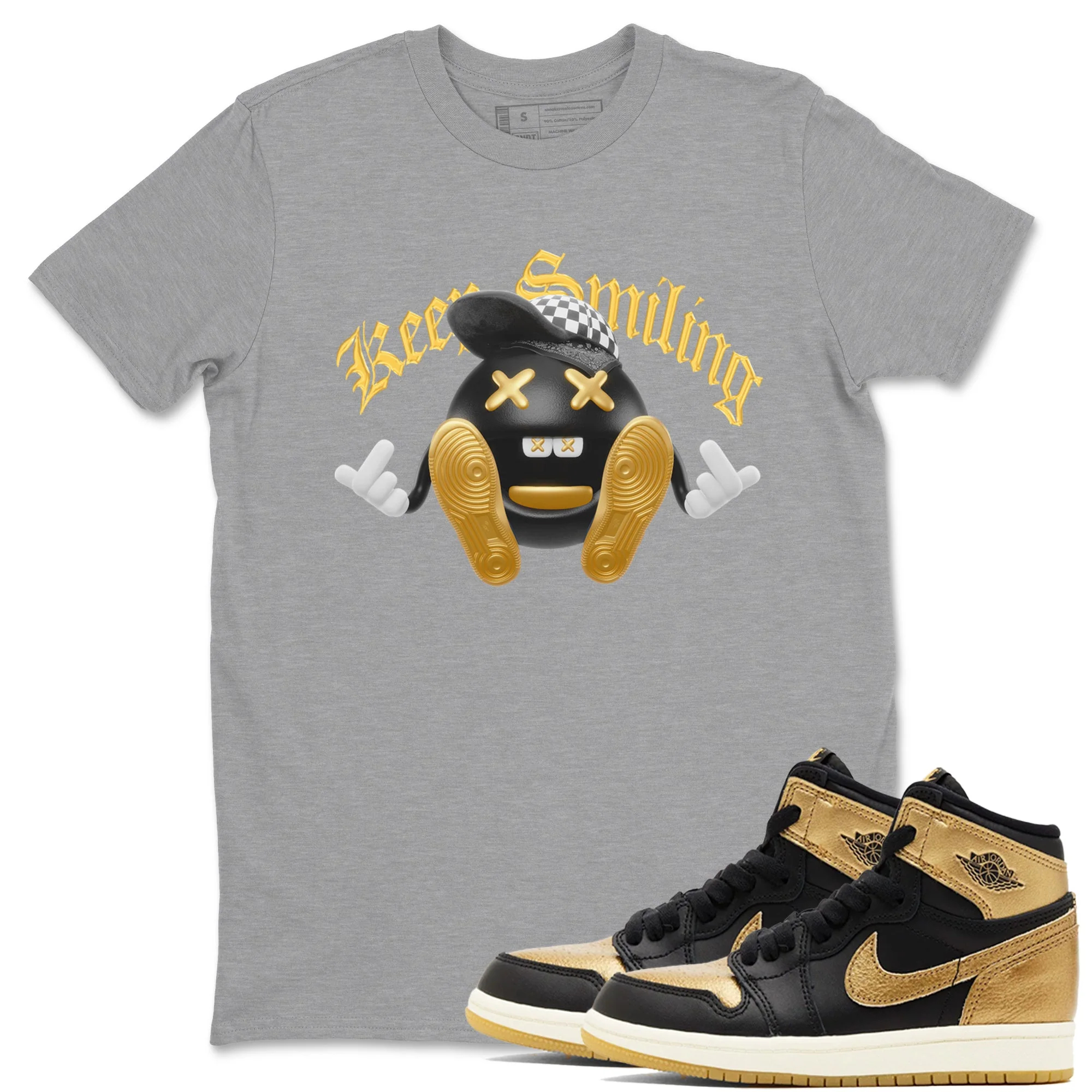 Keep Smiling Sneaker Tees - Air Jordan 1 Black Metallic Gold