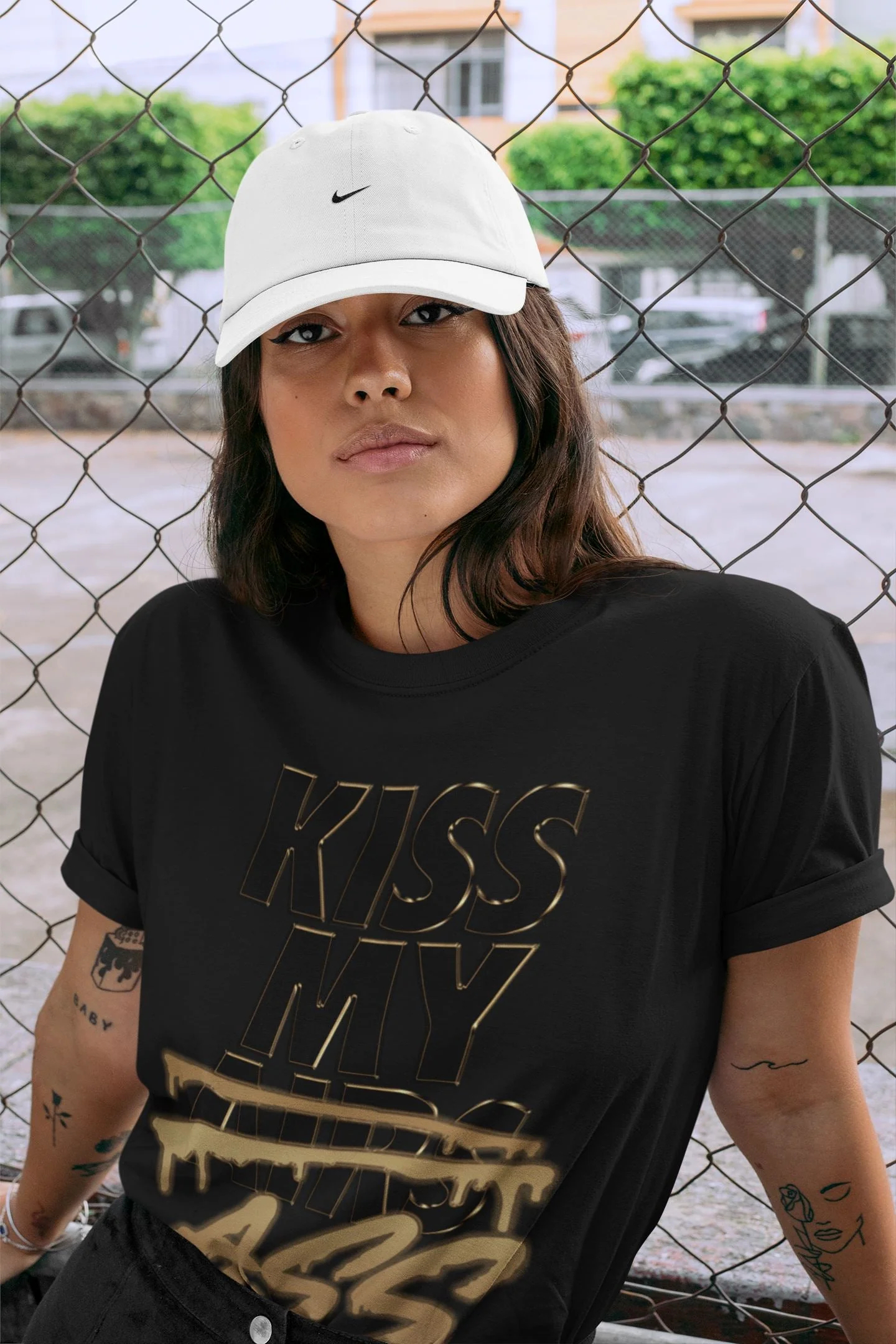Kiss My Ass Unisex Tops - Air Jordan 1 Black Metallic Gold