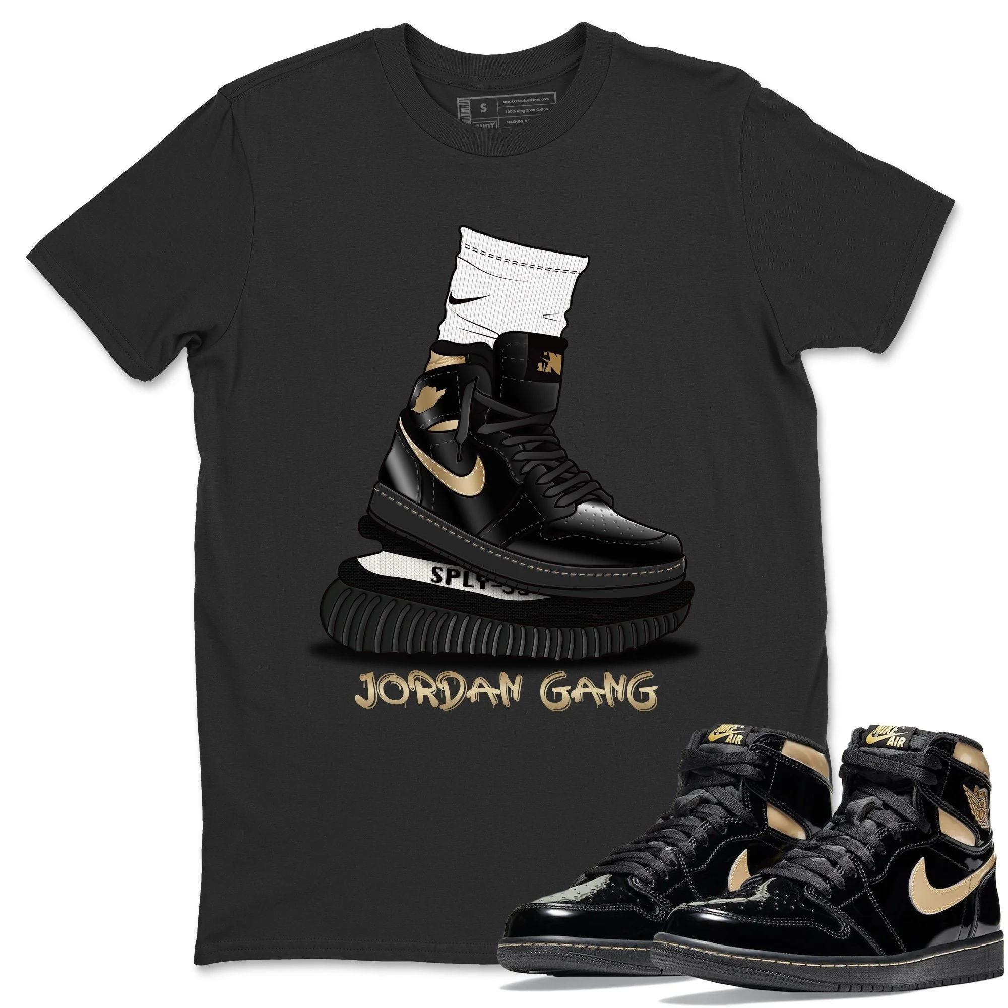 Air Jordan Gang Unisex Tops - Air Jordan 1 Black Metallic Gold