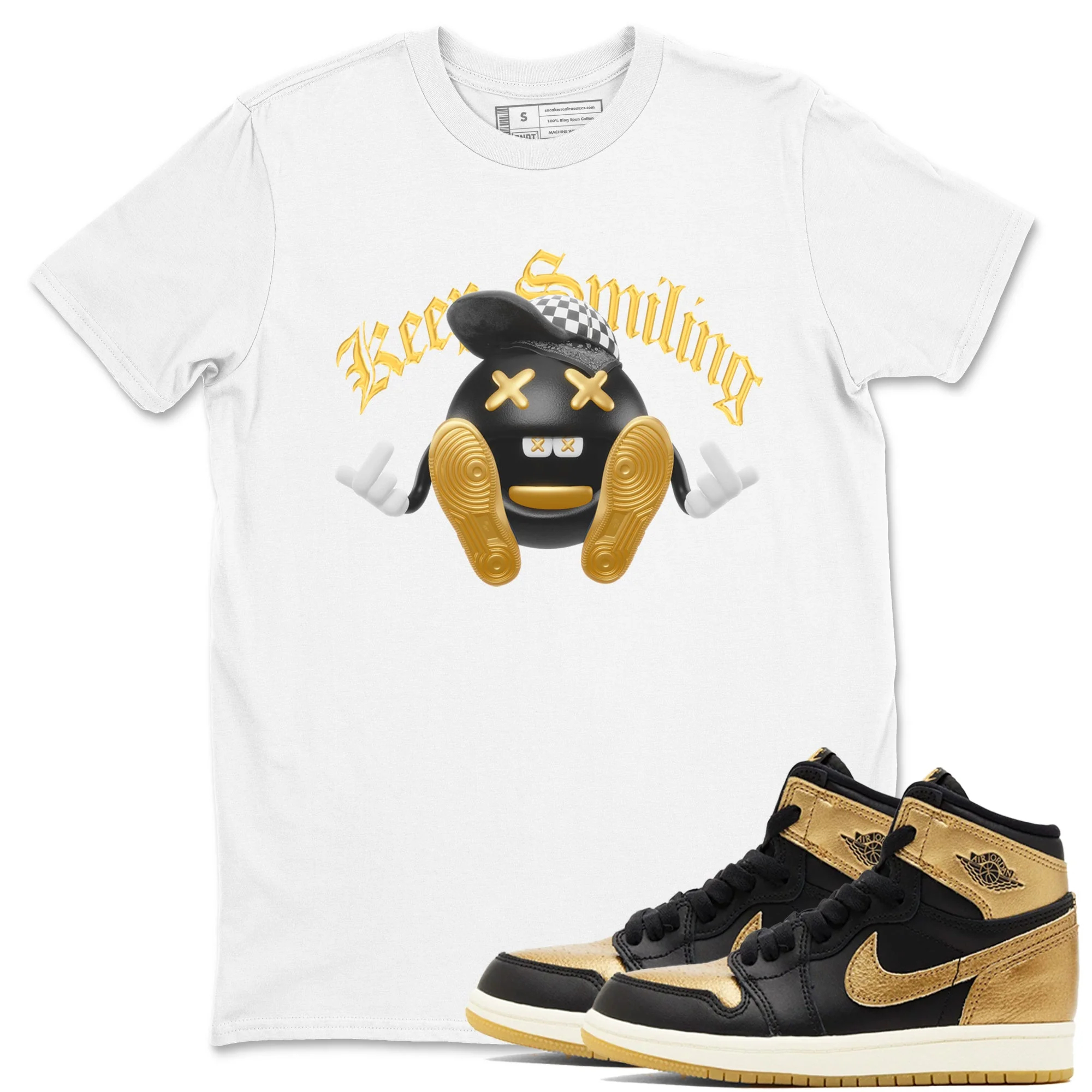 Keep Smiling Sneaker Tees - Air Jordan 1 Black Metallic Gold