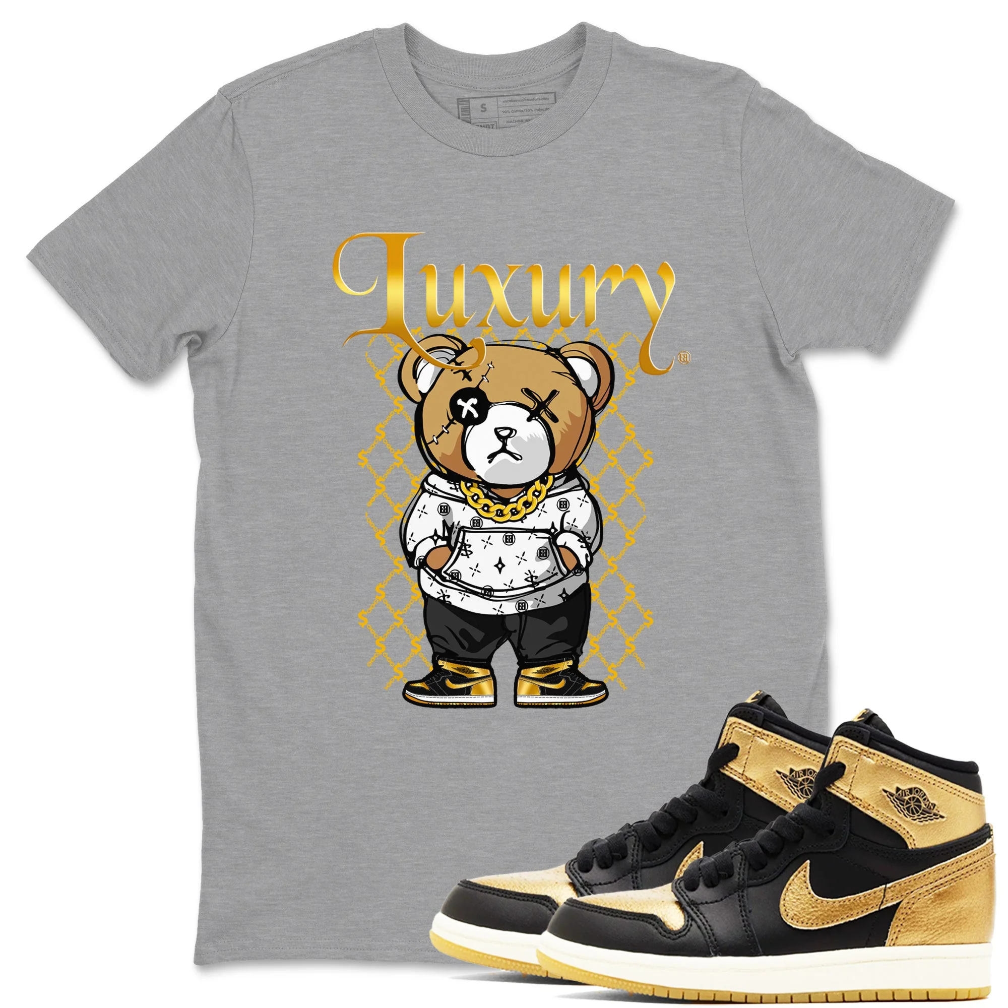 Luxury Bear Sneaker Tees - Air Jordan 1 Black Metallic Gold