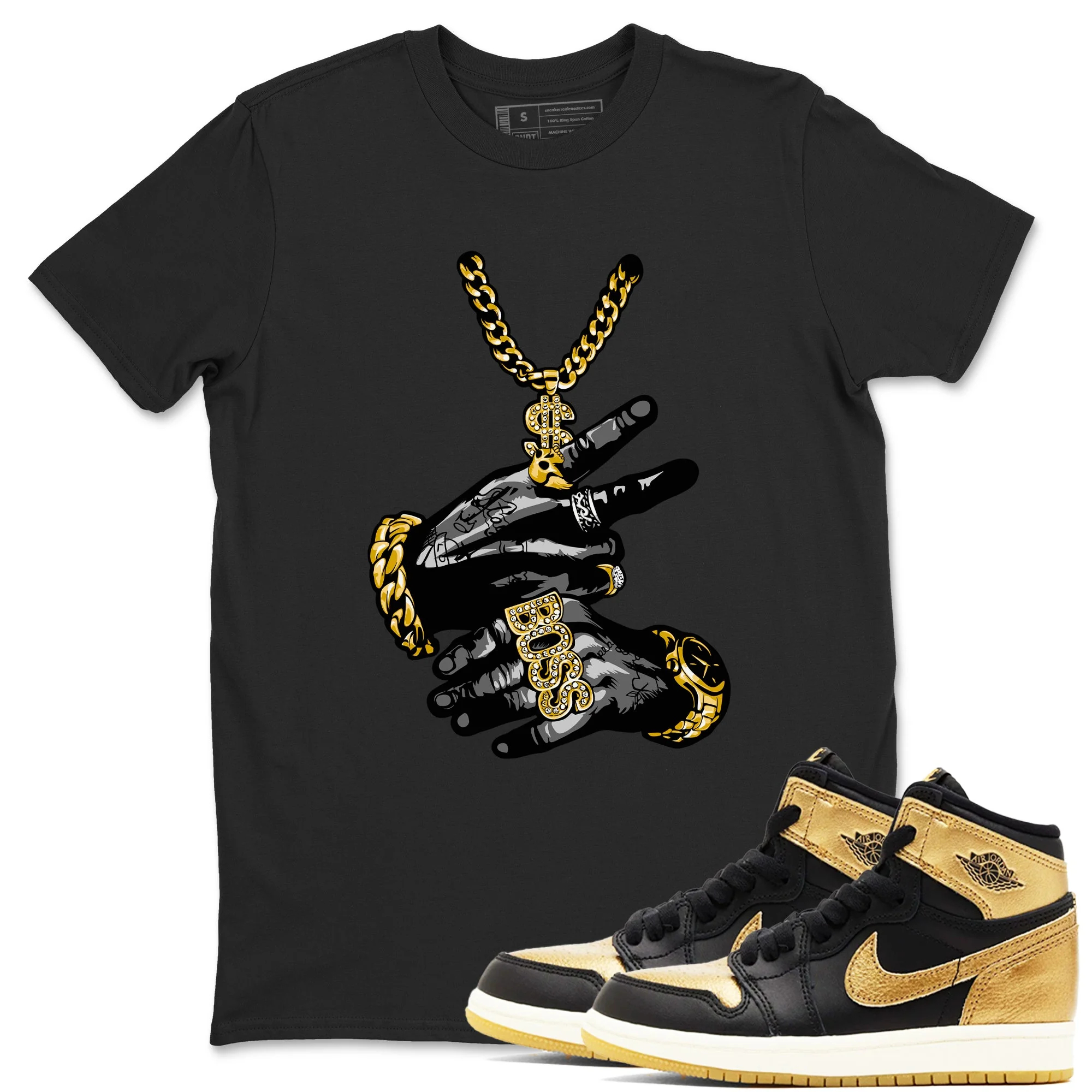 Tattoo Hands Sneaker Tees - Air Jordan 1 Black Metallic Gold