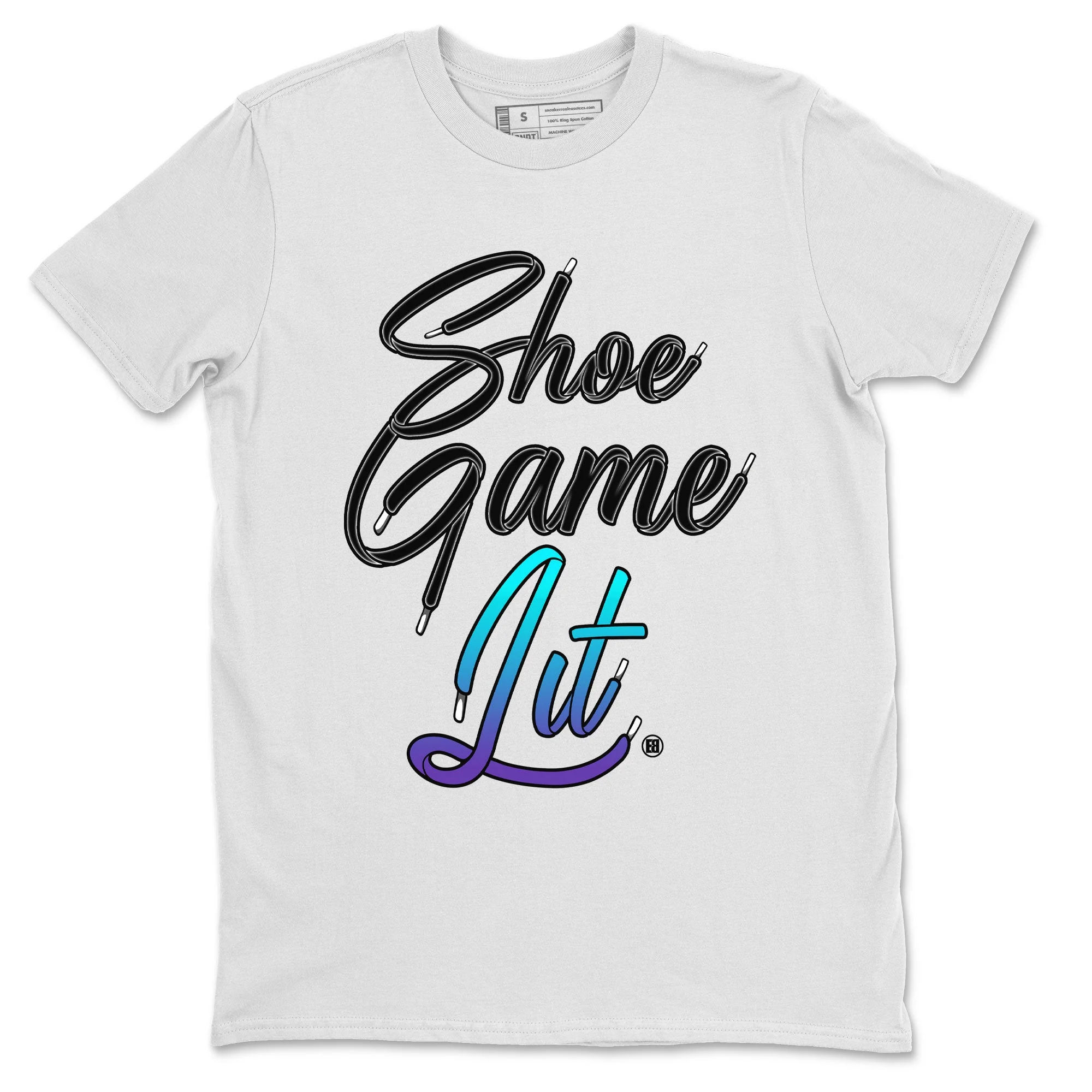 Shoe Game Lit Shoe Lace Sneaker Tee - Air Jordan 6 Aqua