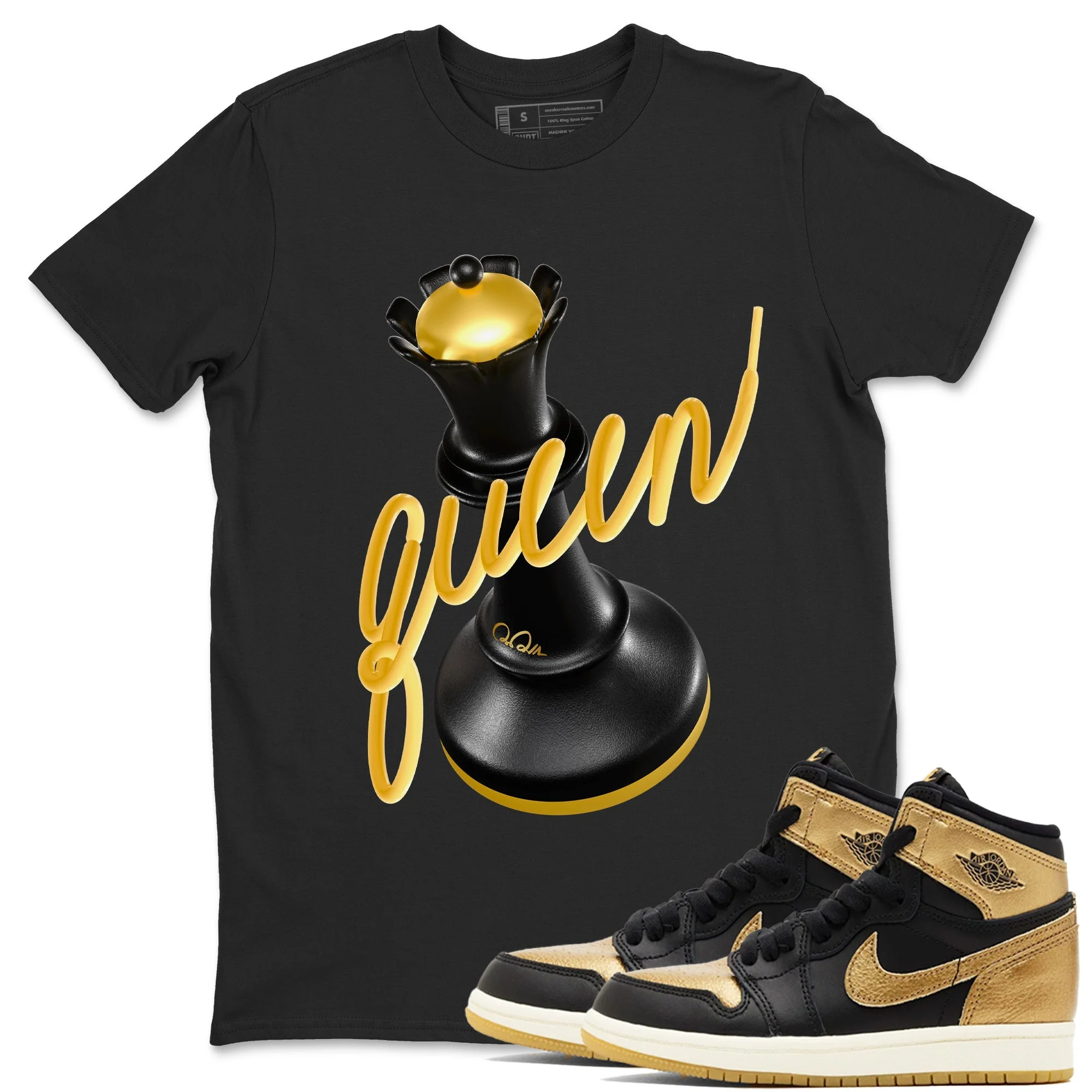 3D Queen Sneaker Tees - Air Jordan 1 Black Metallic Gold