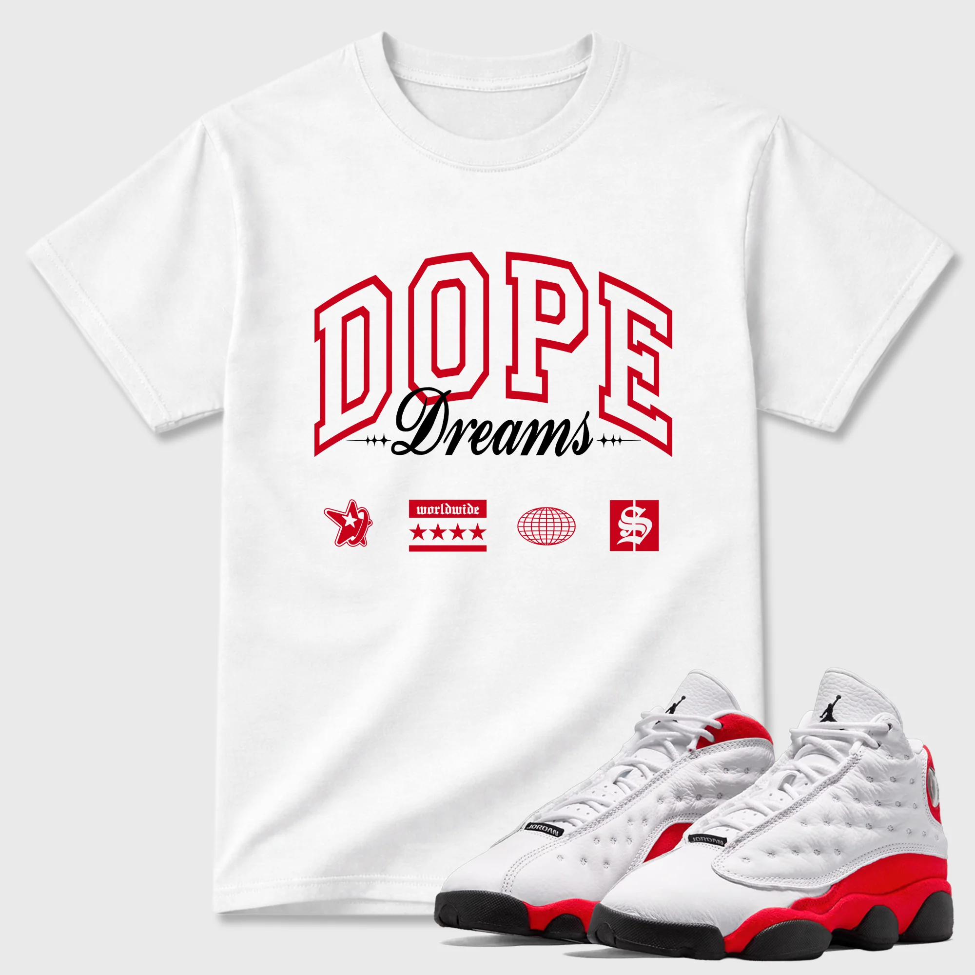 Dope Dreams Sneaker Tees - Air Jordan 13 University Red