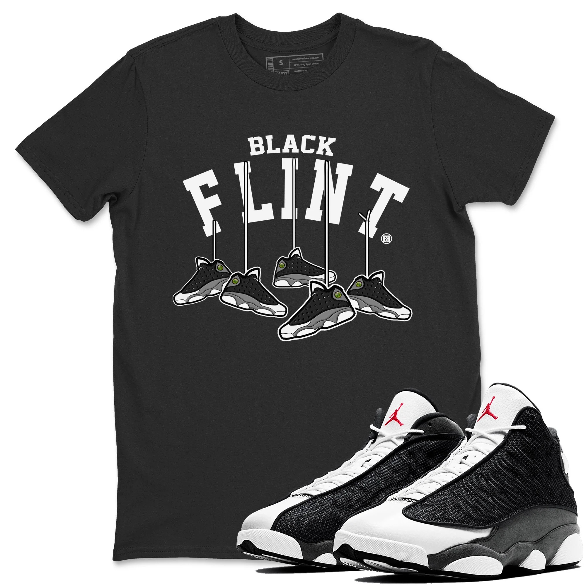 Hanging Sneakers Unisex Tops - Air Jordan 13 Black Flint
