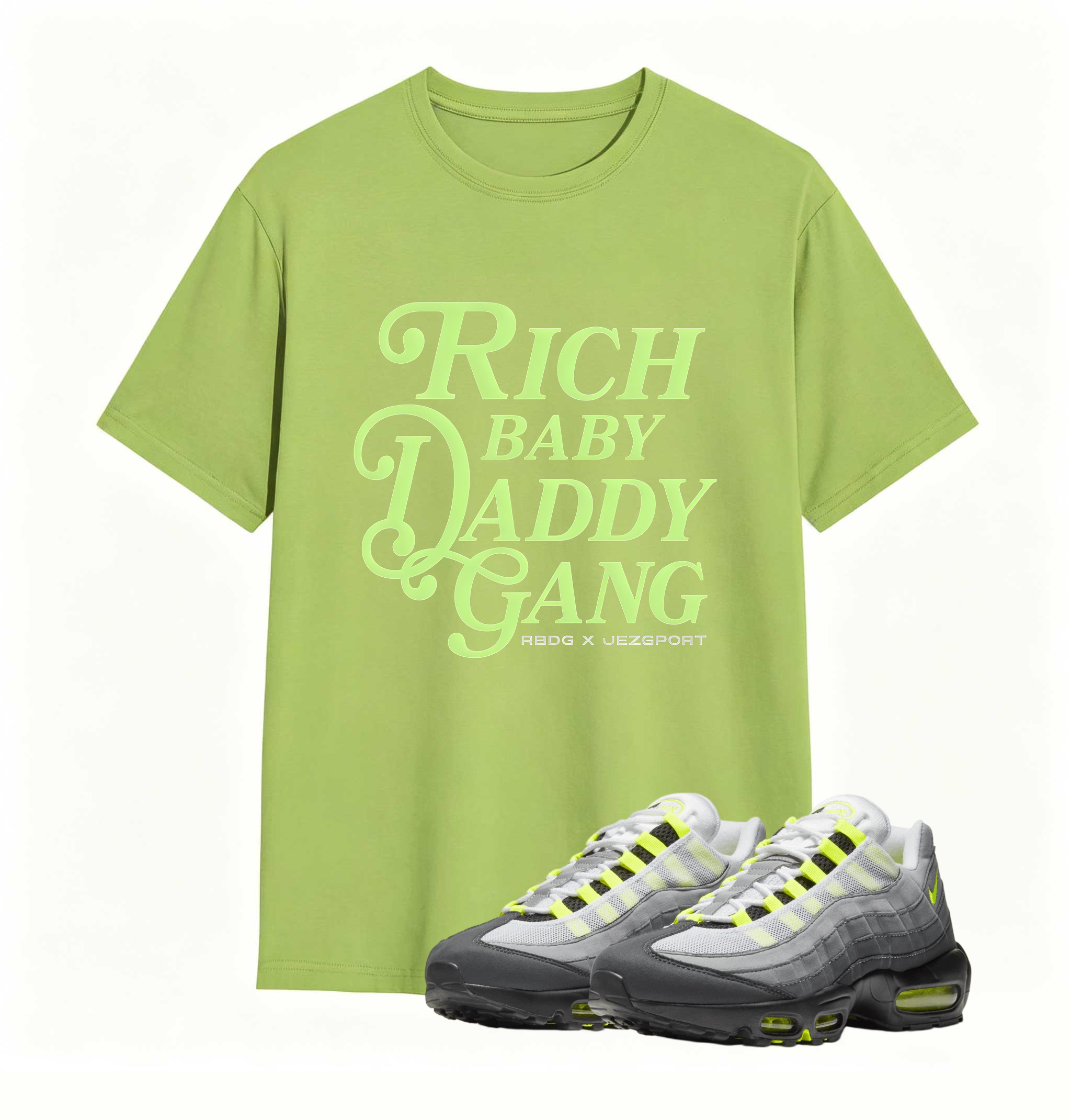 Air Max 95 OG Neon Yellow Shirt, AM95 Match Tee, RICH BABY DADDY GANG Shirt
