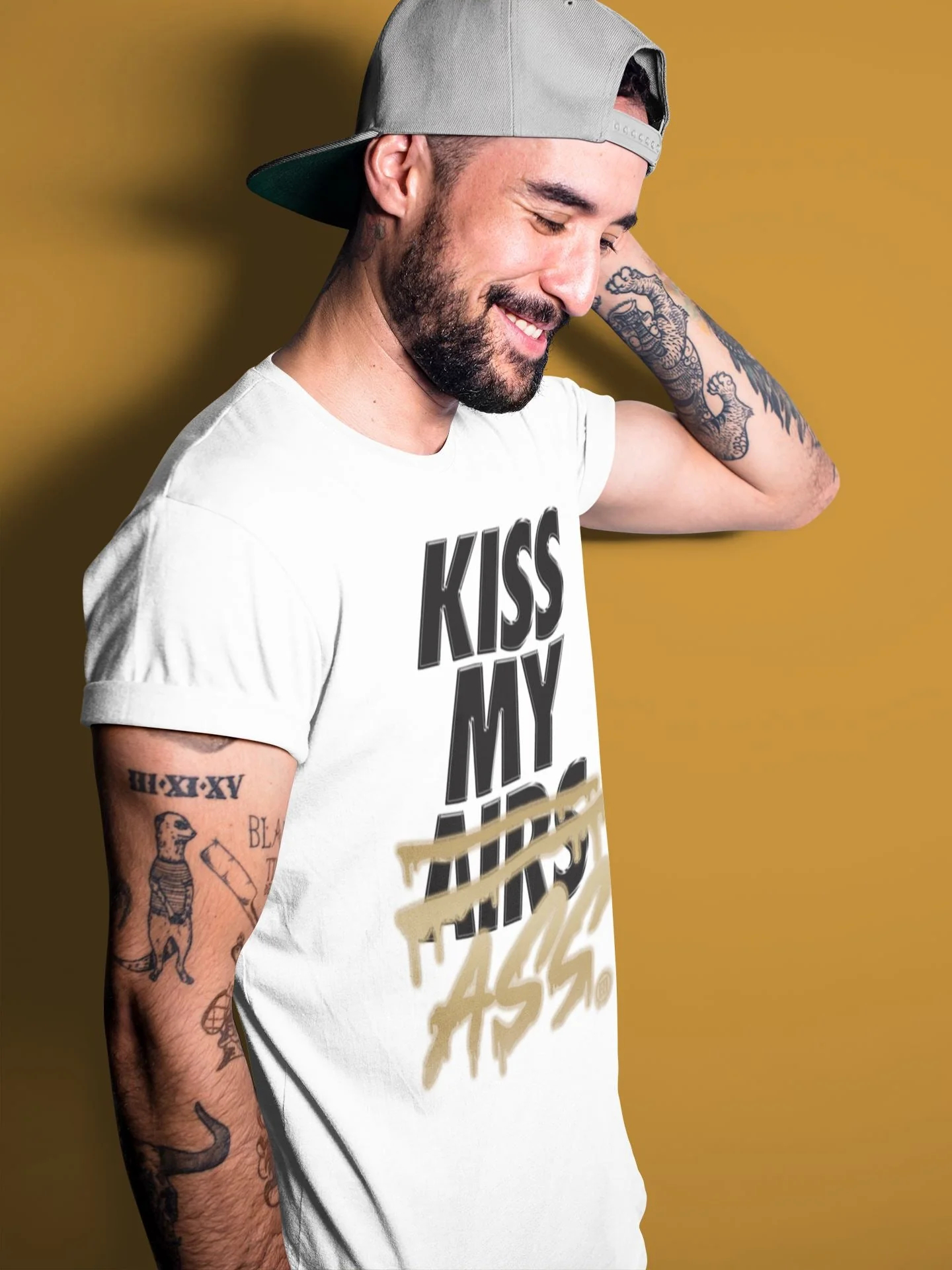 Kiss My Ass Unisex Tops - Air Jordan 1 Black Metallic Gold