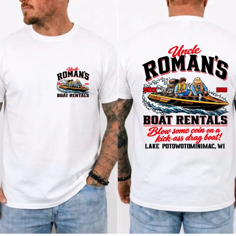Uncl3 R0m4n's Boat Rentals T-Shirt, 1988 Retro Comedy Graphic Tee