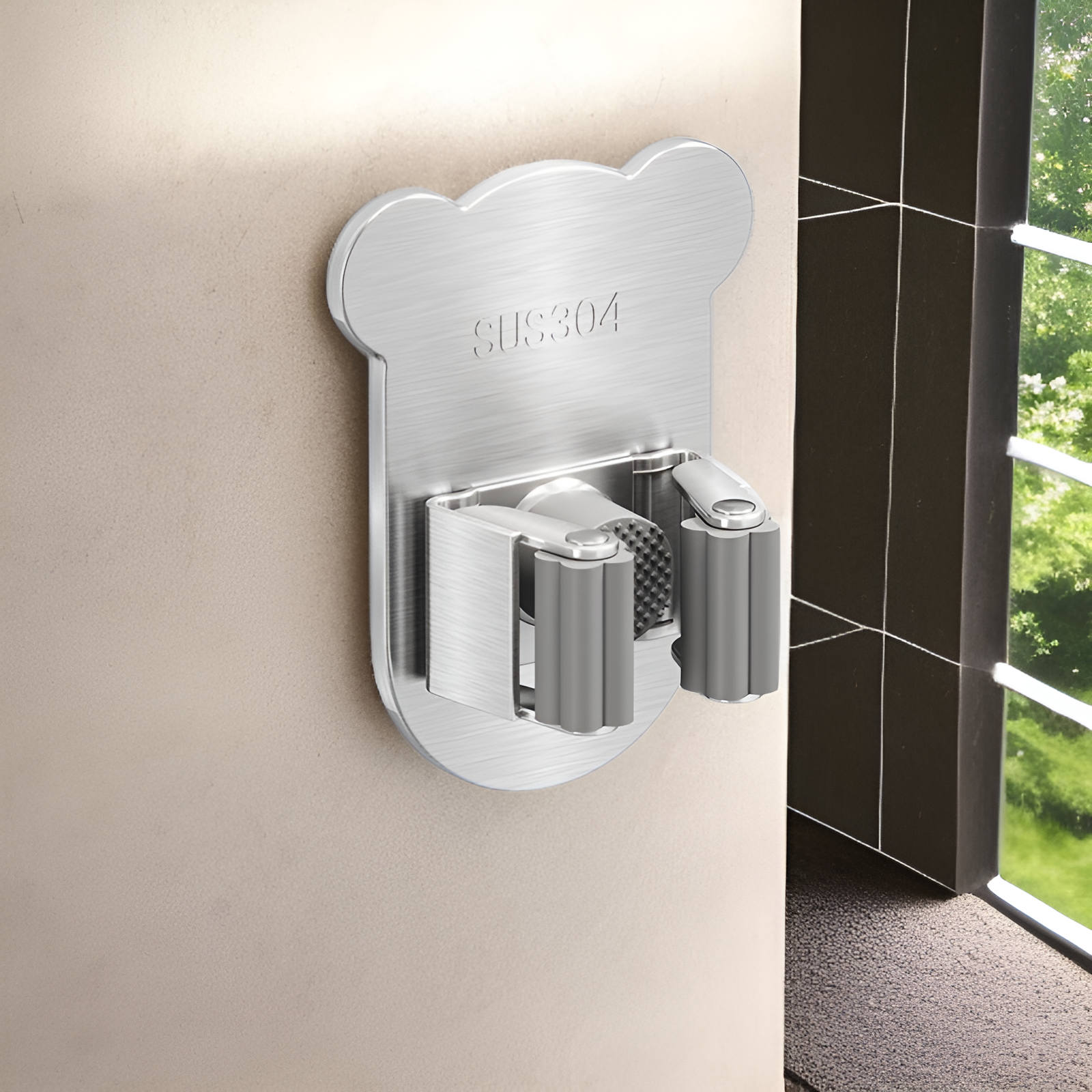 Easy-to-install mop wall clip for kitchen storage