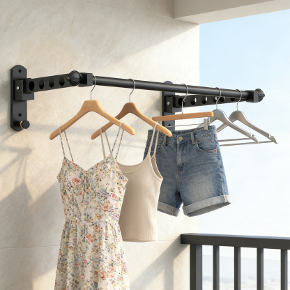 No-drill wall-mounted clothes drying rack for balconies