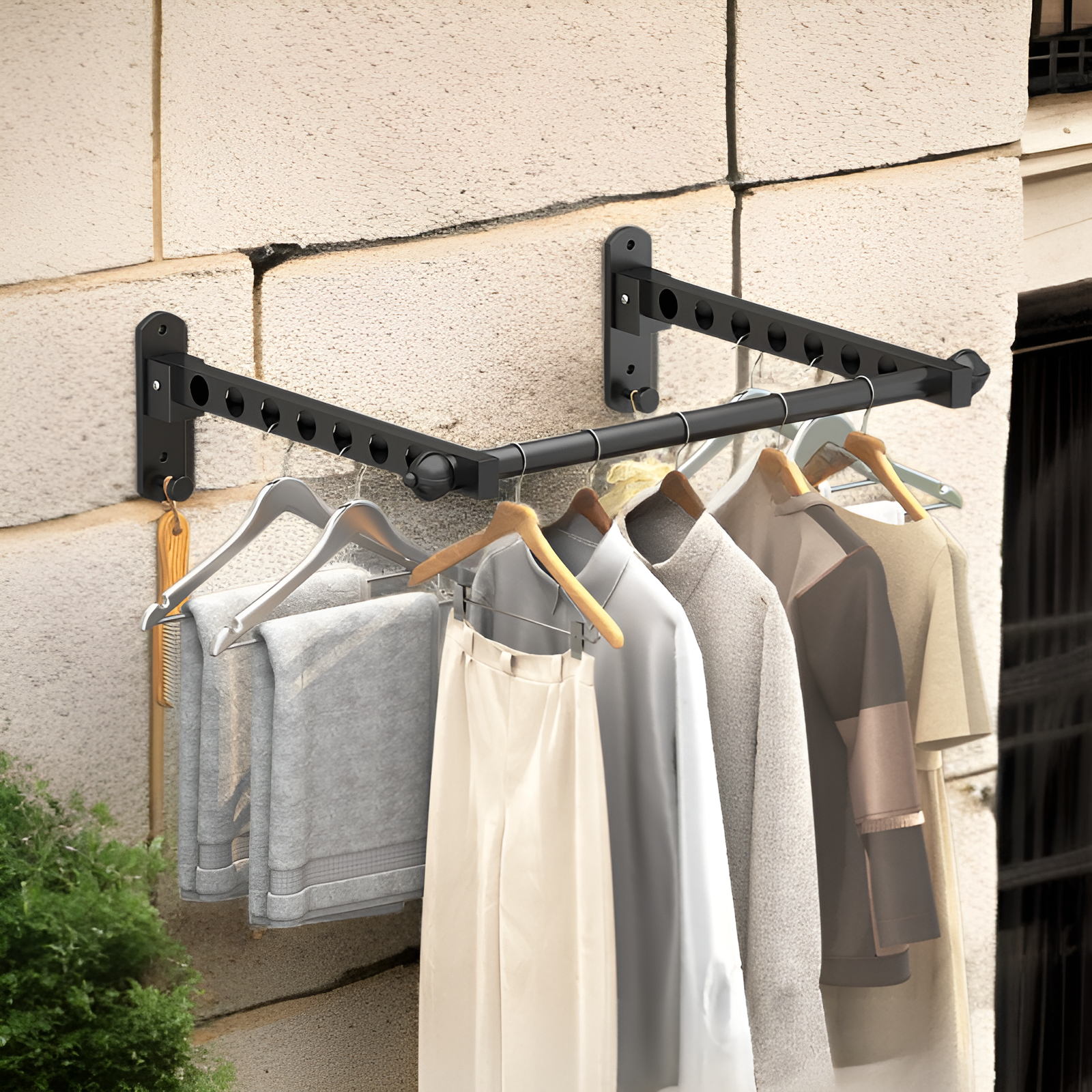 No-drill wall-mounted clothes drying rack for balconies