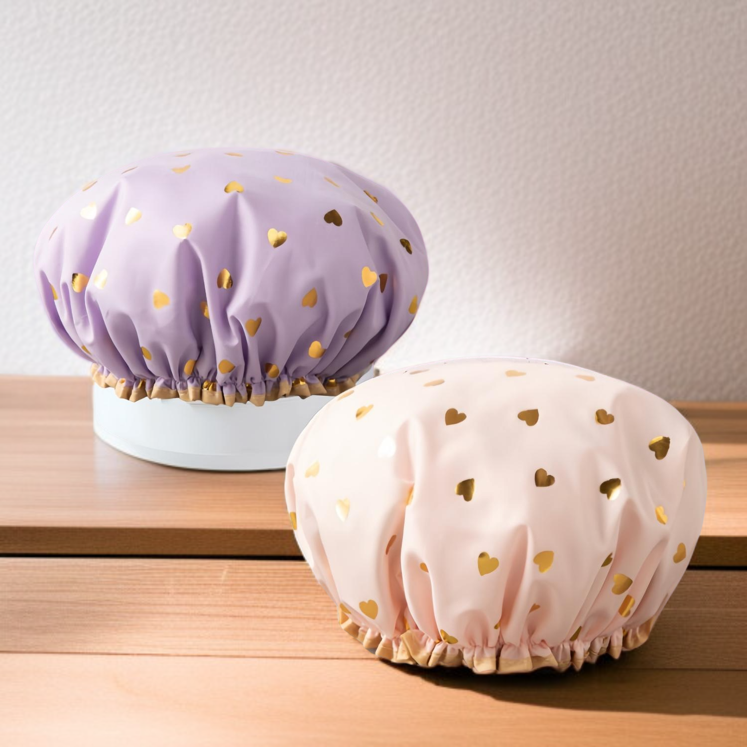 Women's double shower cap with waterproof double layers