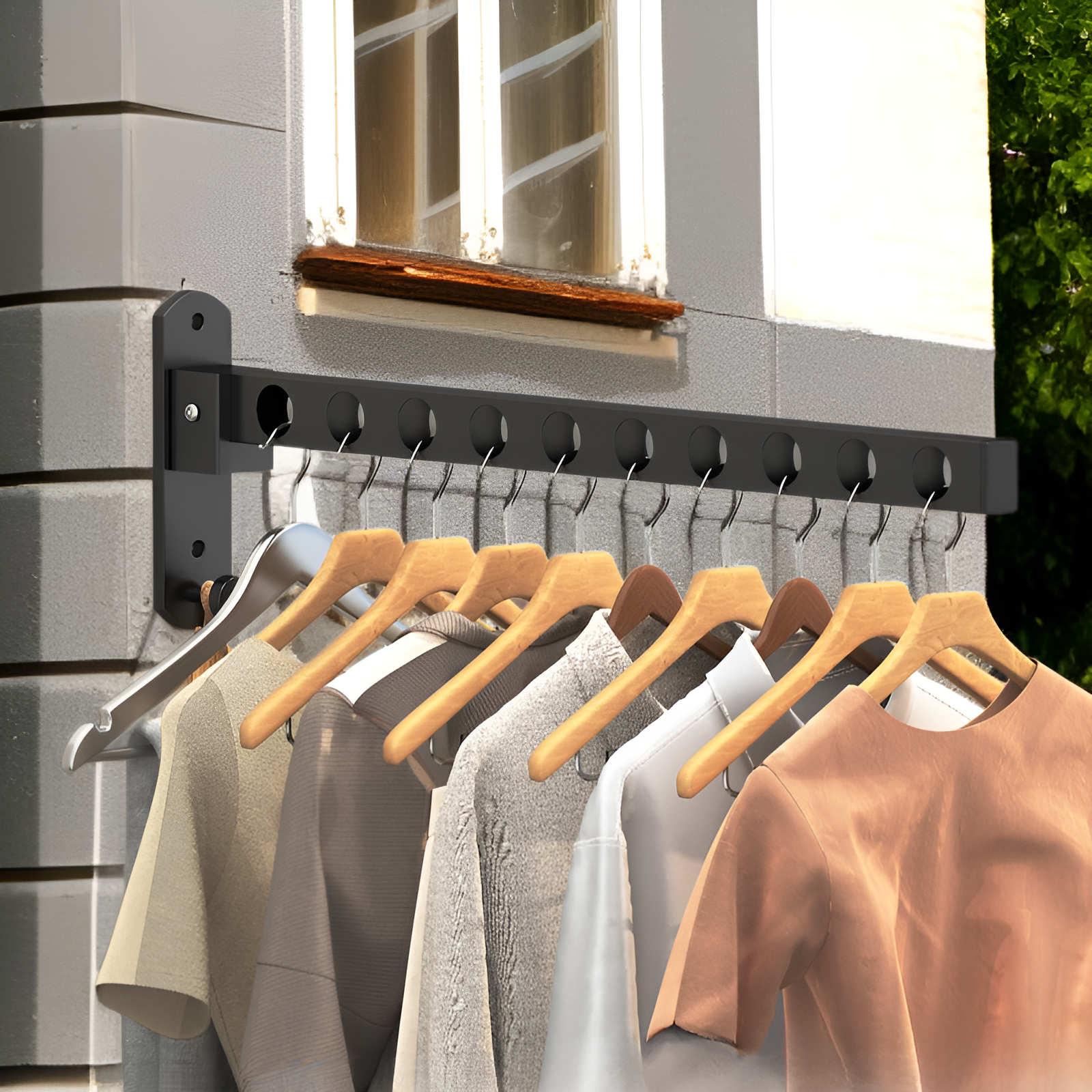 No-drill wall-mounted clothes drying rack for balconies